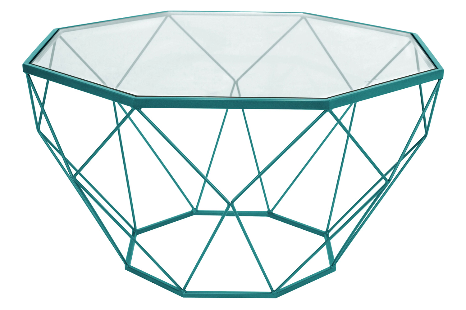 LeisureMod Malibu Modern Octagon Glass Top Coffee Table with Gold Metal Base