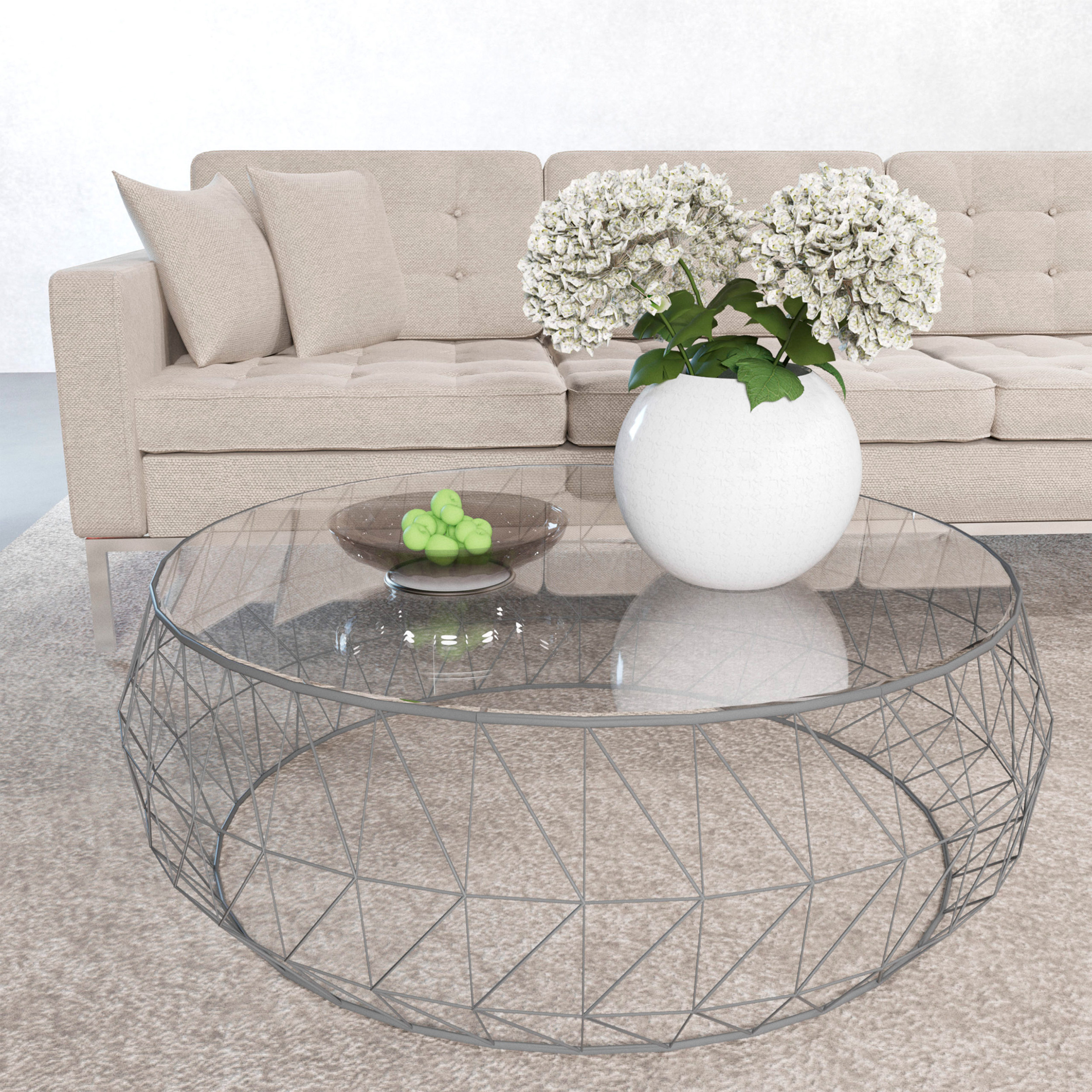 LeisureMod Malibu Modern Round Glass Top Coffee Table With Chrome Base