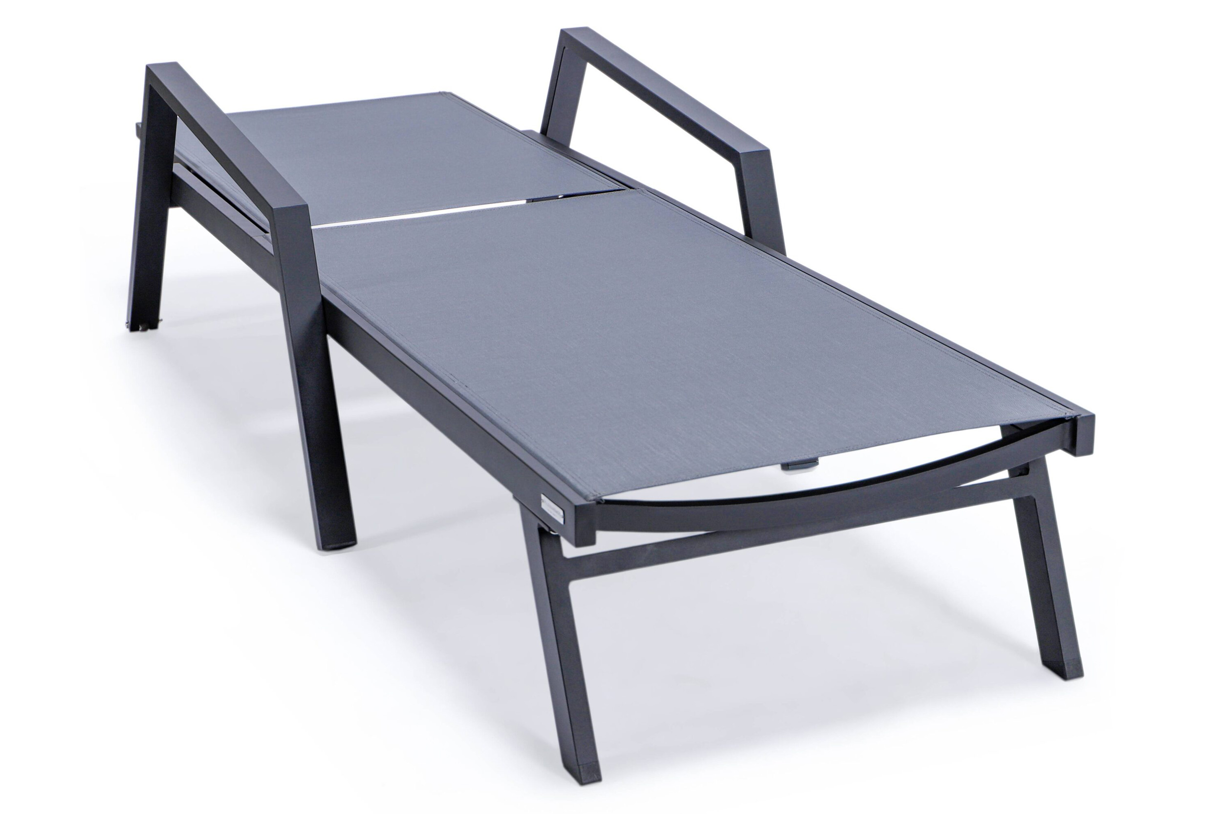 LeisureMod Marlin Patio Chaise Lounge Chair With Armrests In Black Aluminum Frame - Dark Gray