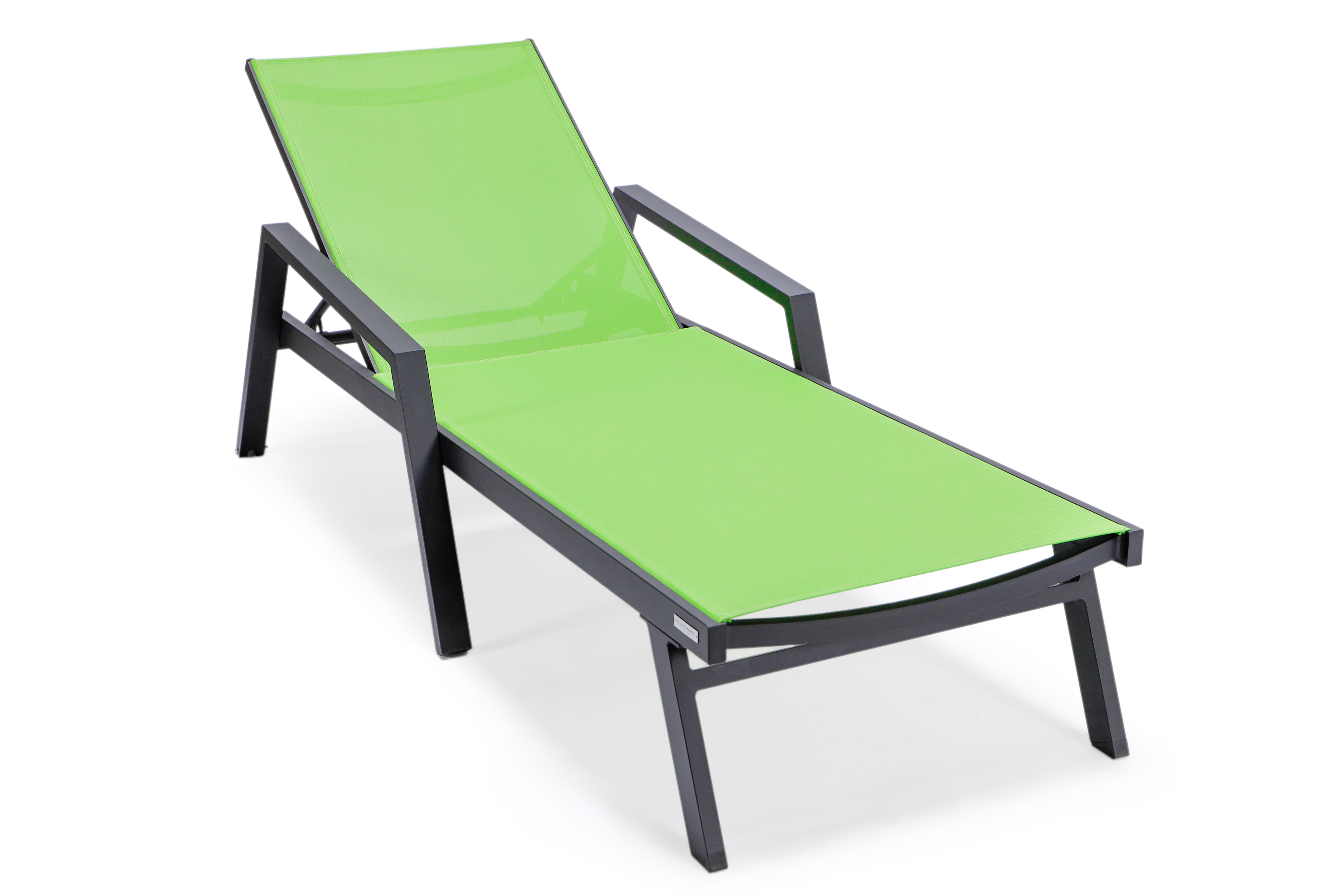 LeisureMod Marlin Patio Chaise Lounge Chair With Armrests In Black Aluminum Frame