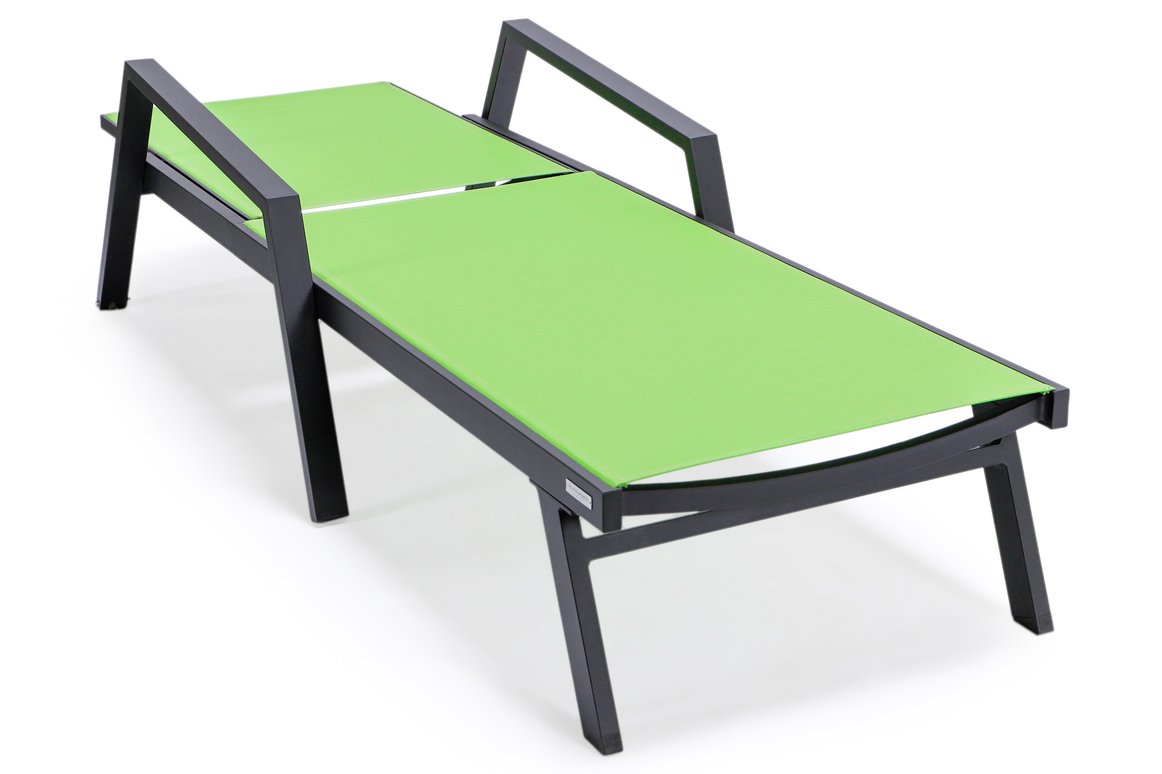 LeisureMod Marlin Patio Chaise Lounge Chair With Armrests In Black Aluminum Frame - Green