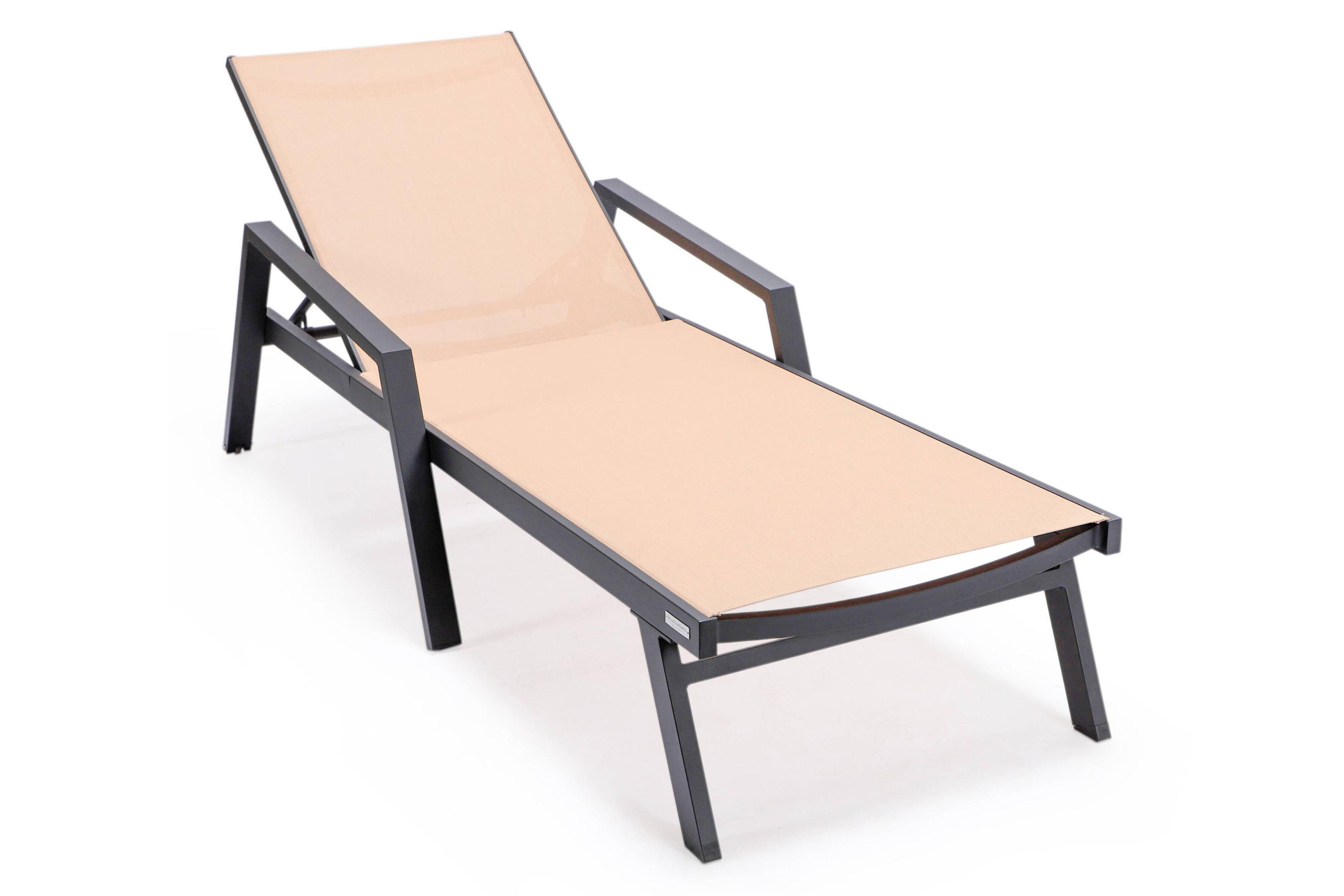 LeisureMod Marlin Patio Chaise Lounge Chair With Armrests In Black Aluminum Frame