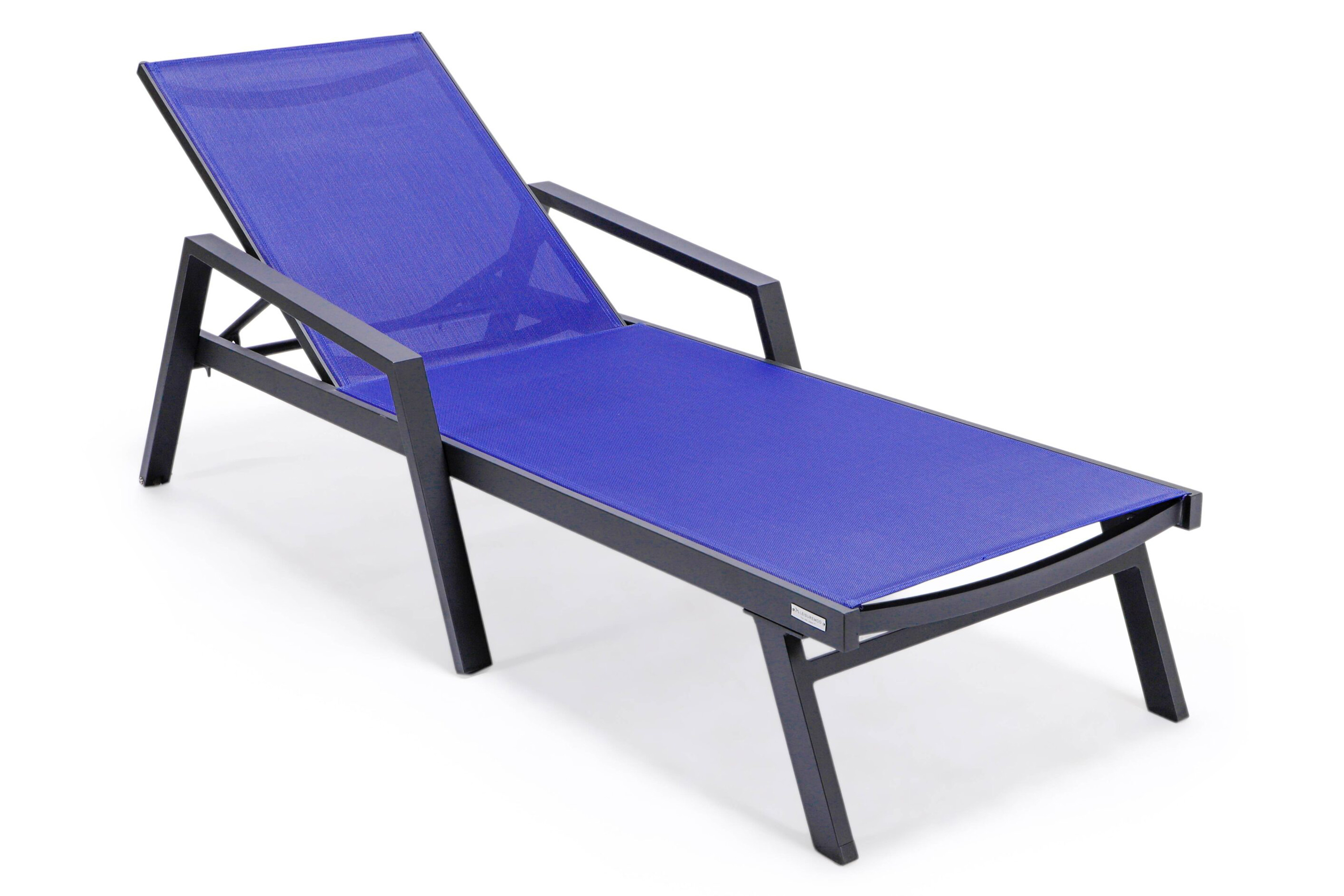 LeisureMod Marlin Patio Chaise Lounge Chair With Armrests In Black Aluminum Frame