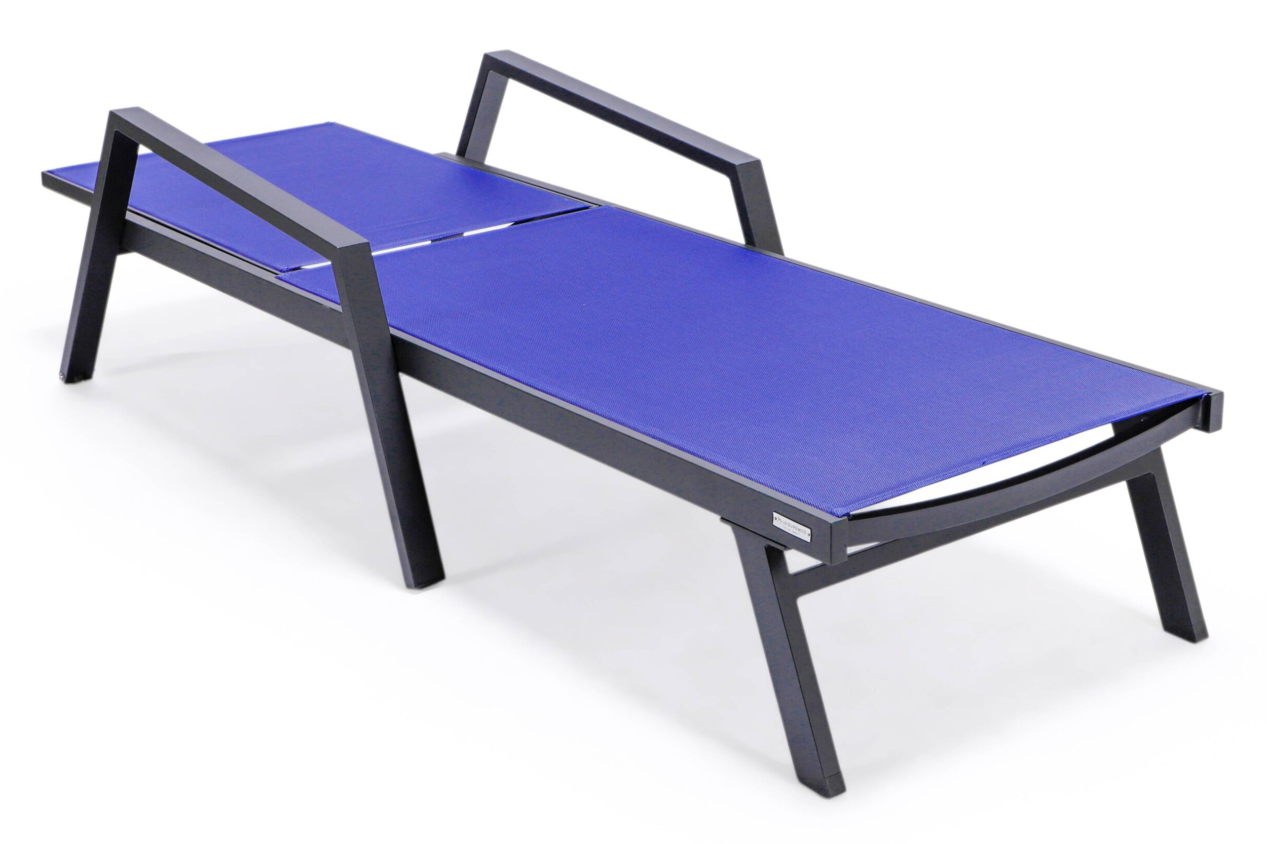 LeisureMod Marlin Patio Chaise Lounge Chair With Armrests In Black Aluminum Frame - Navy Blue