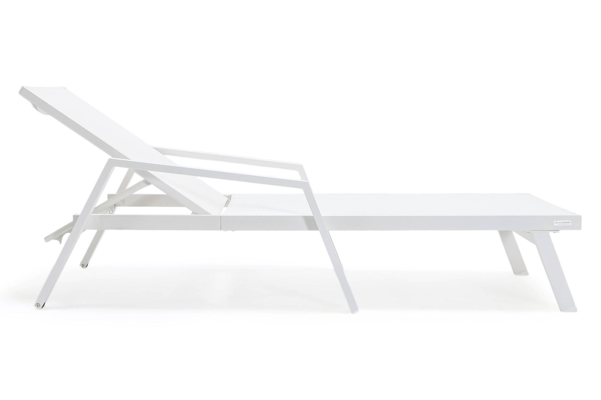 LeisureMod Marlin Patio Chaise Lounge Chair With Armrests In Black Aluminum Frame - White