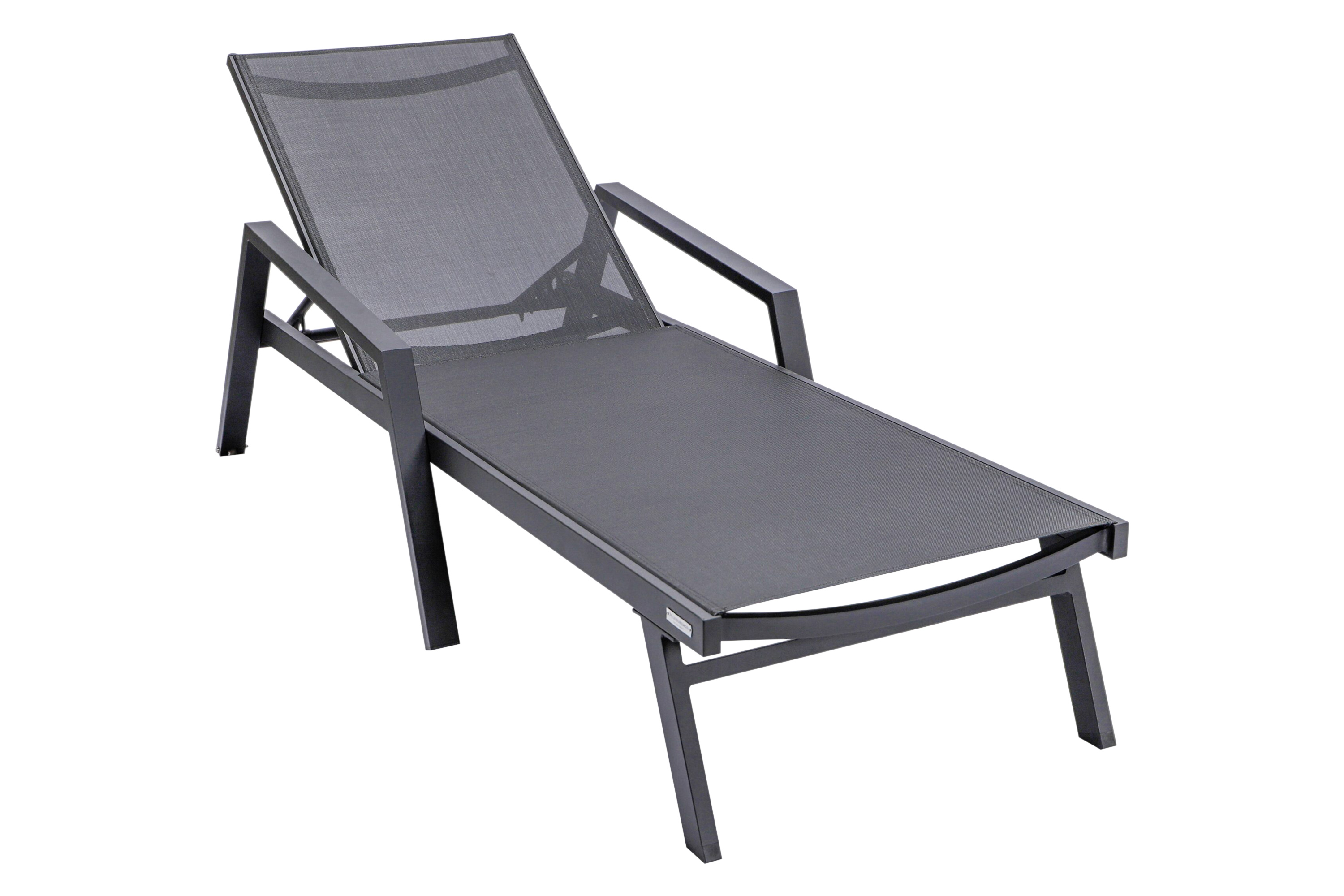 LeisureMod Marlin Modern Black Aluminum Outdoor Chaise Lounge Chair With Arms and Square Fire Pit Side Table for Patio - Black