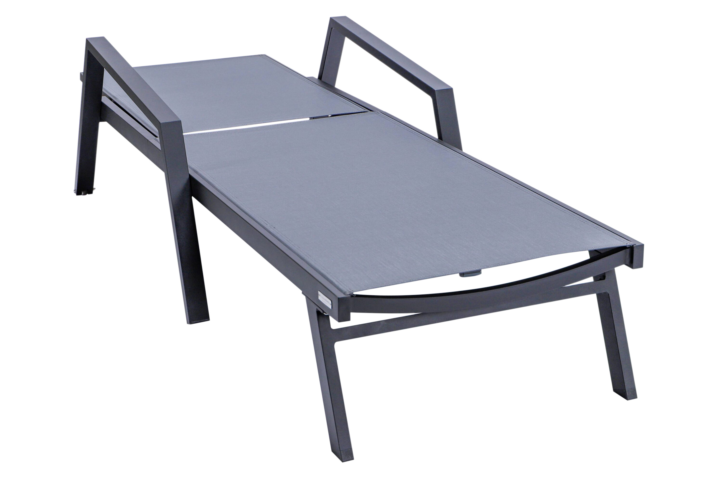 LeisureMod Marlin Modern Black Aluminum Outdoor Chaise Lounge Chair With Arms and Square Fire Pit Side Table for Patio - Dark Gray