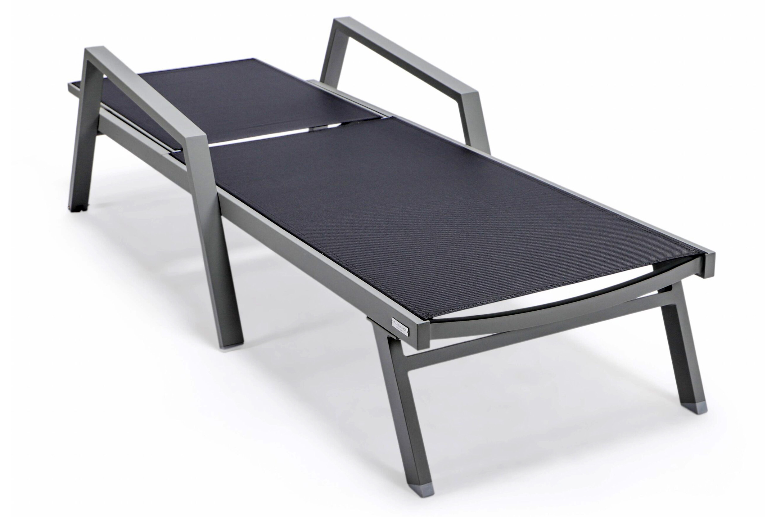 LeisureMod Marlin Patio Chaise Lounge Chair With Armrests In Gray Aluminum Frame - Black