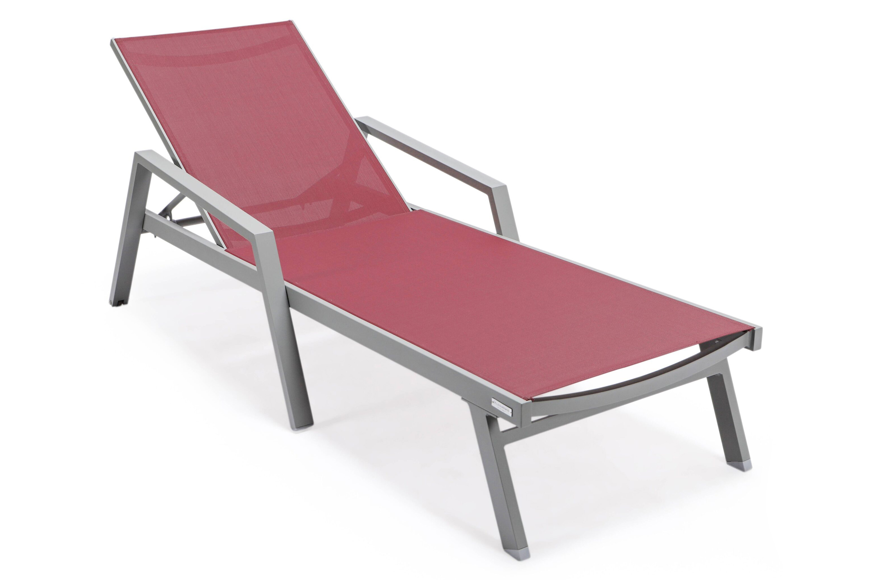 LeisureMod Marlin Patio Chaise Lounge Chair With Armrests In Black Aluminum Frame