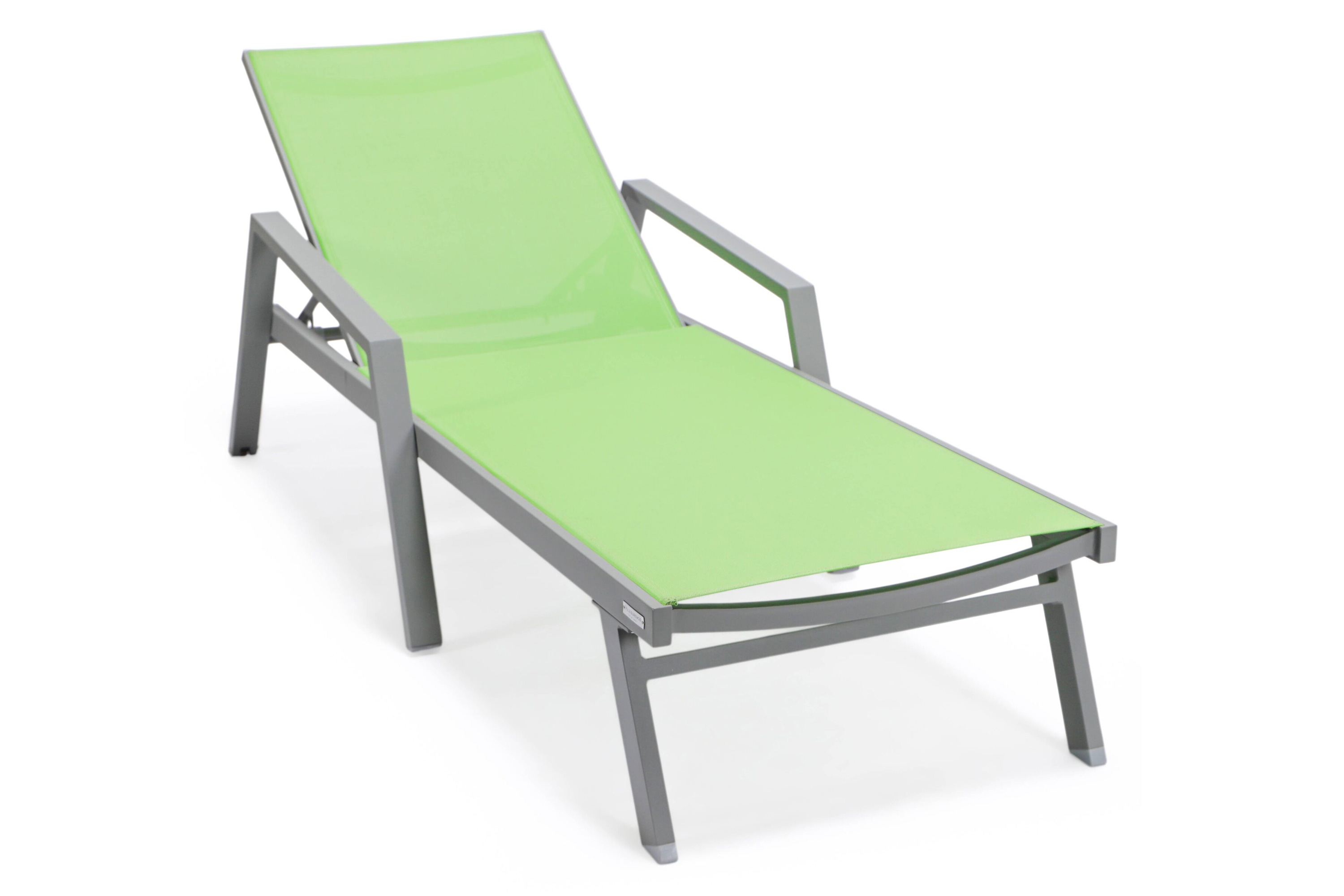 LeisureMod Marlin Patio Chaise Lounge Chair With Armrests In Black Aluminum Frame