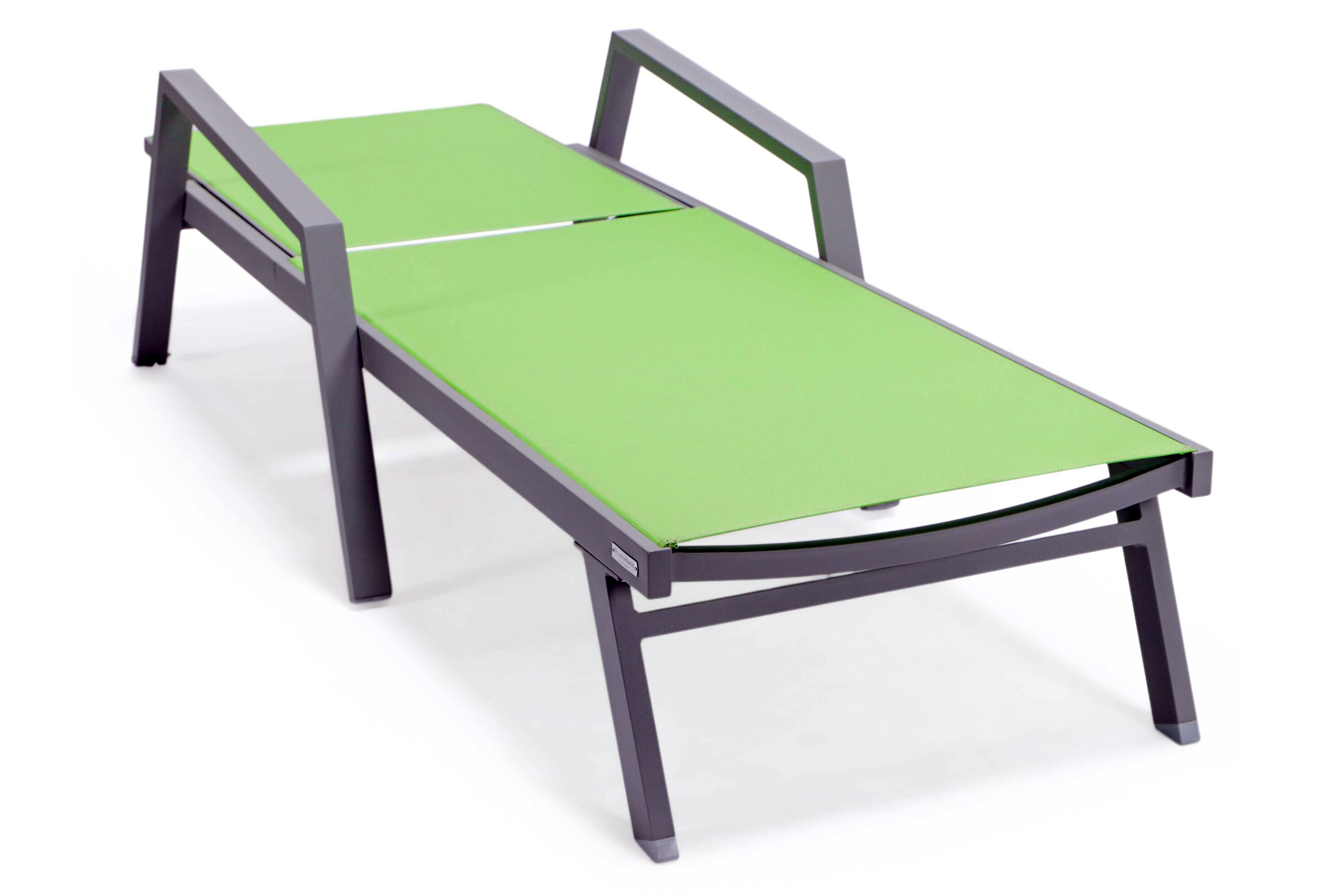 LeisureMod Marlin Patio Chaise Lounge Chair With Armrests In Gray Aluminum Frame - Green