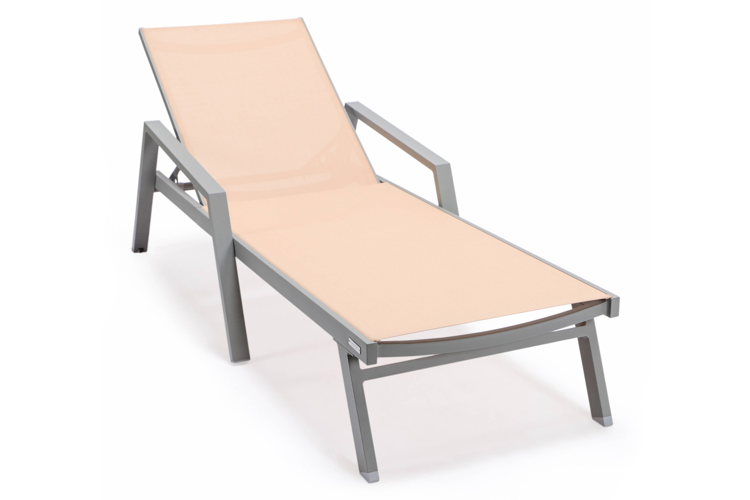 LeisureMod Marlin Patio Chaise Lounge Chair With Armrests In Black Aluminum Frame