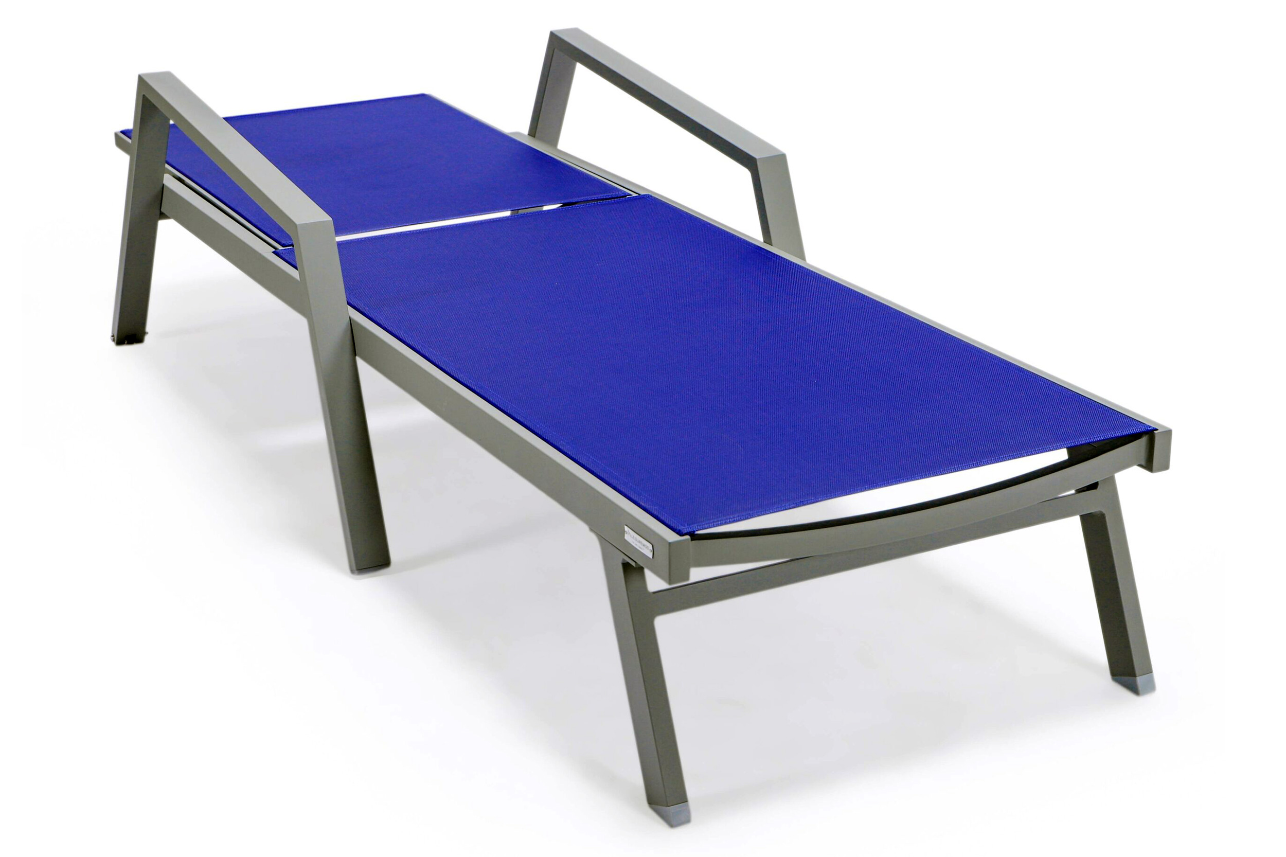 LeisureMod Marlin Patio Chaise Lounge Chair With Armrests In Gray Aluminum Frame - Navy Blue