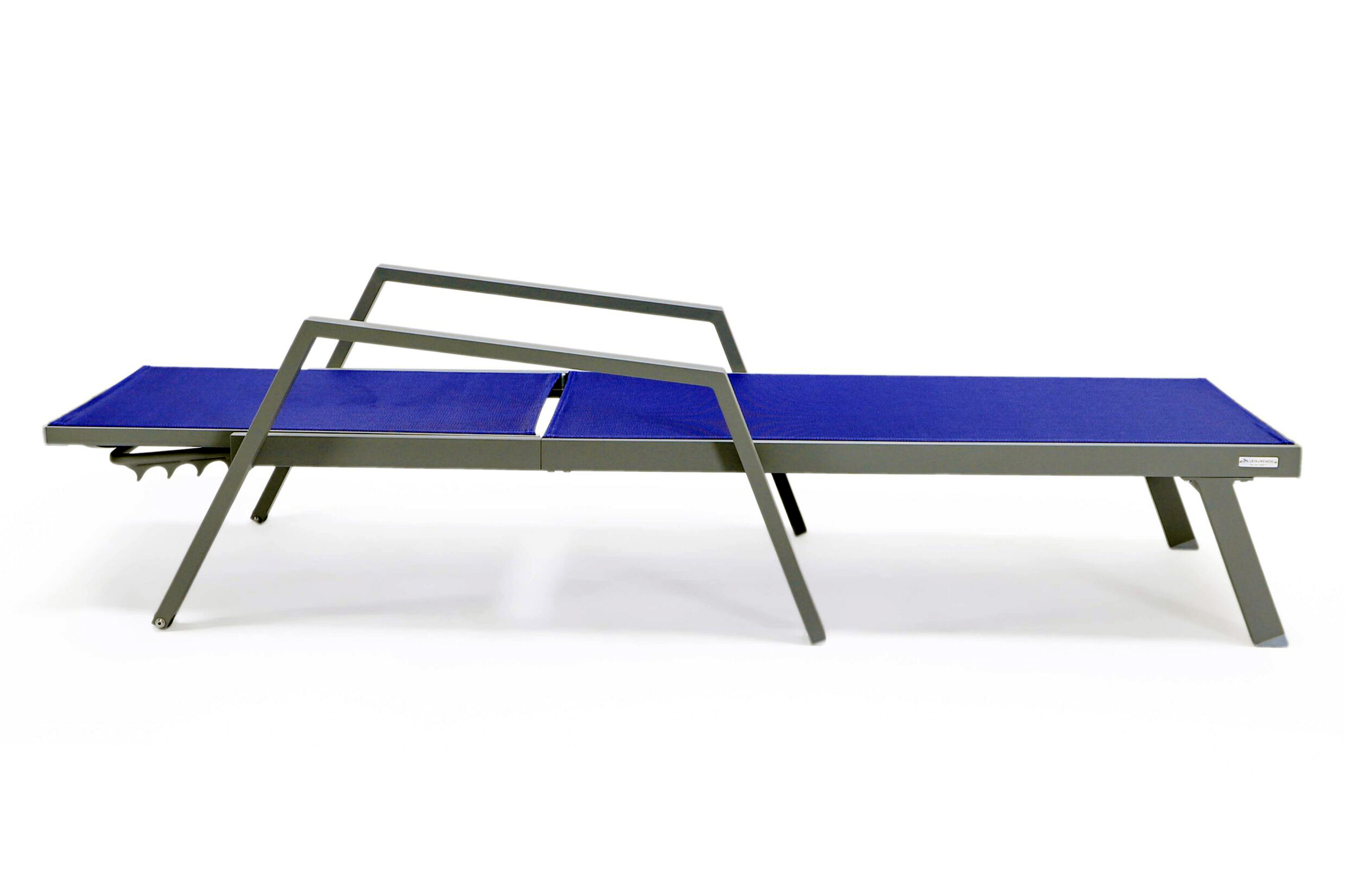 LeisureMod Marlin Patio Chaise Lounge Chair With Armrests In Gray Aluminum Frame - Navy Blue