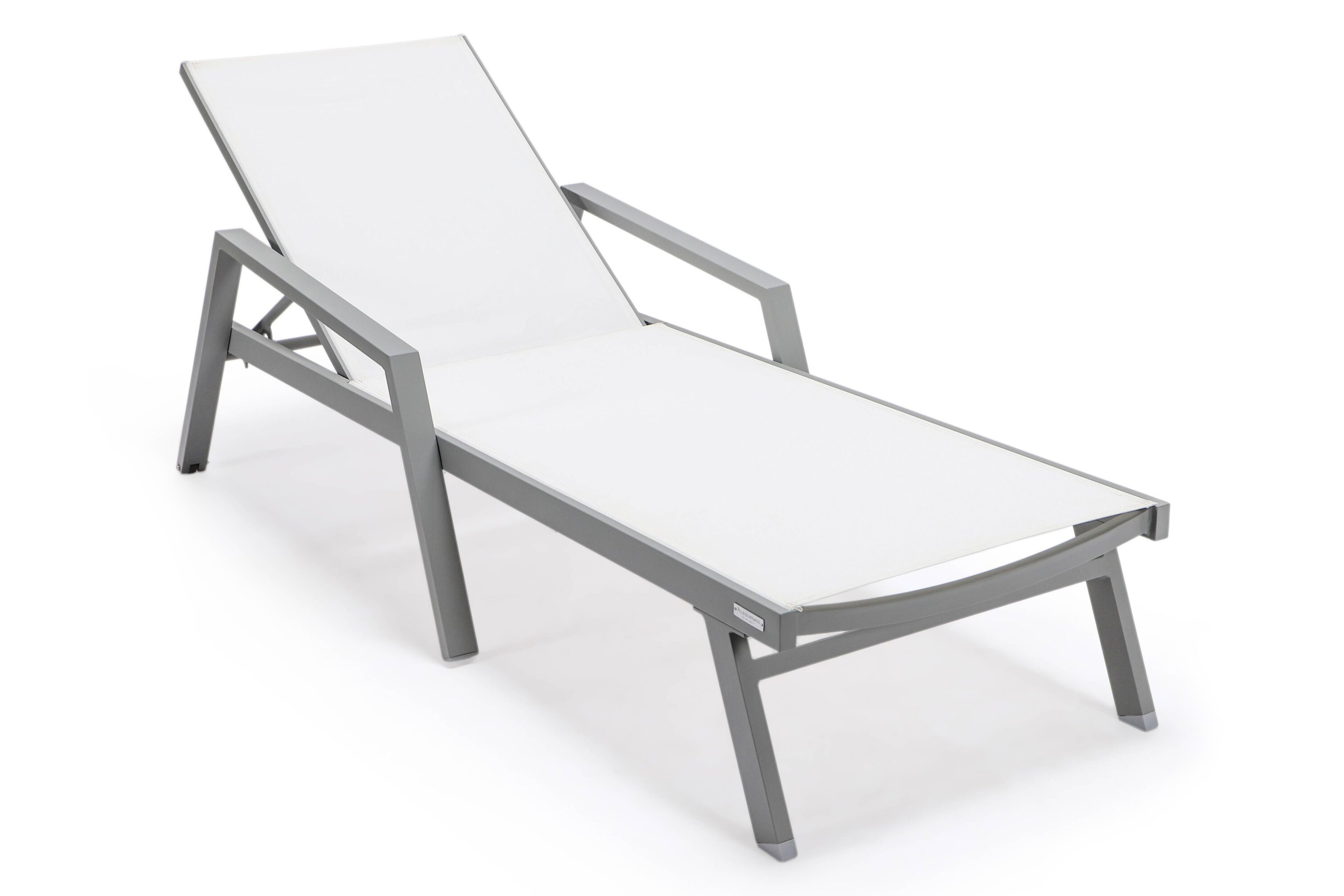 LeisureMod Marlin Patio Chaise Lounge Chair With Armrests In Black Aluminum Frame