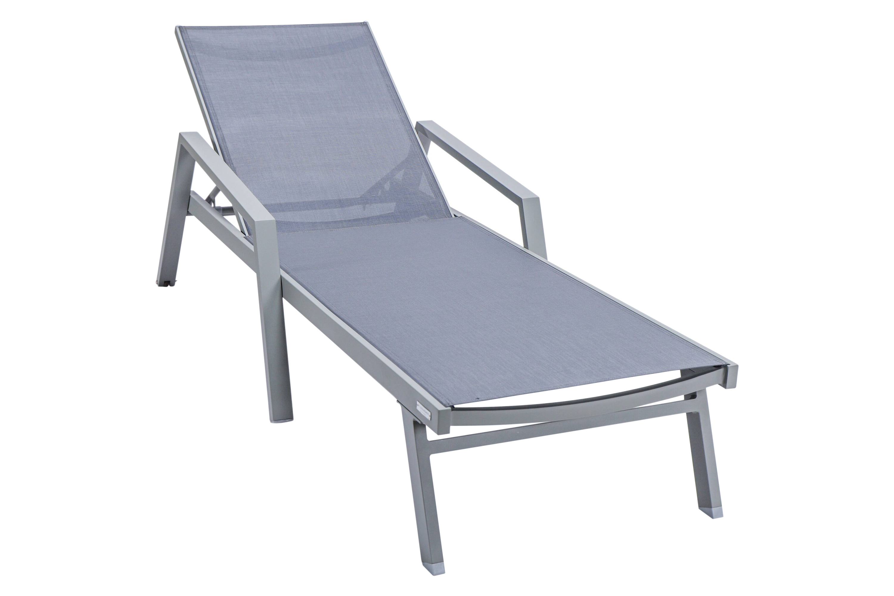 LeisureMod Marlin Modern Gray Aluminum Outdoor Chaise Lounge Chair With Arms and Square Fire Pit Side Table for Patio - Dark Gray