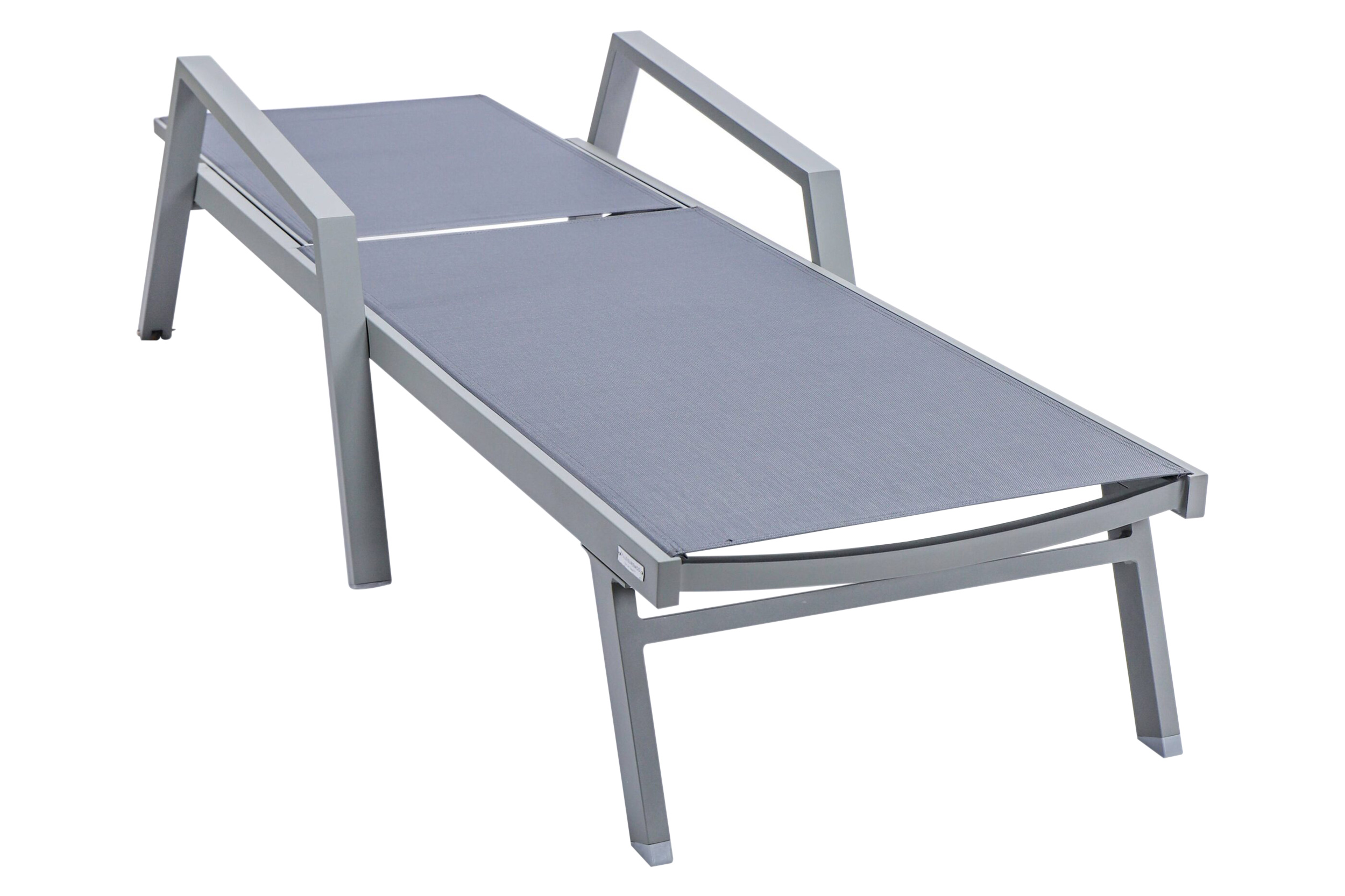 LeisureMod Marlin Modern Gray Aluminum Outdoor Chaise Lounge Chair With Arms and Square Fire Pit Side Table for Patio - Dark Gray