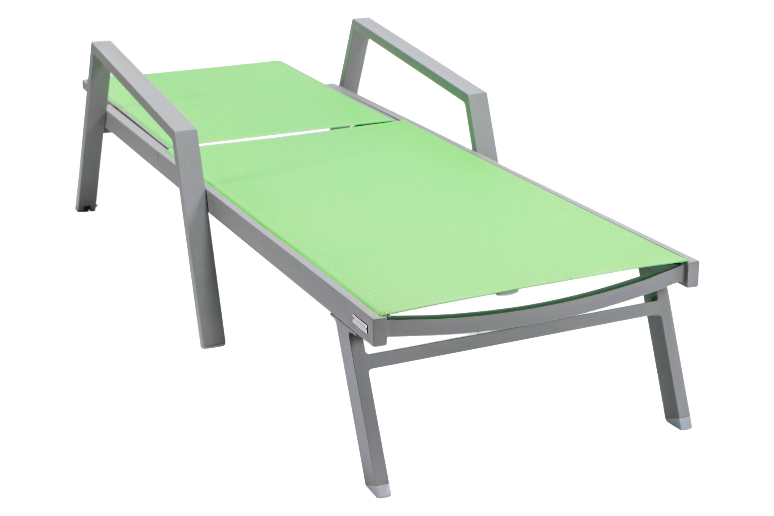 LeisureMod Marlin Modern Gray Aluminum Outdoor Chaise Lounge Chair With Arms and Square Fire Pit Side Table for Patio - Green