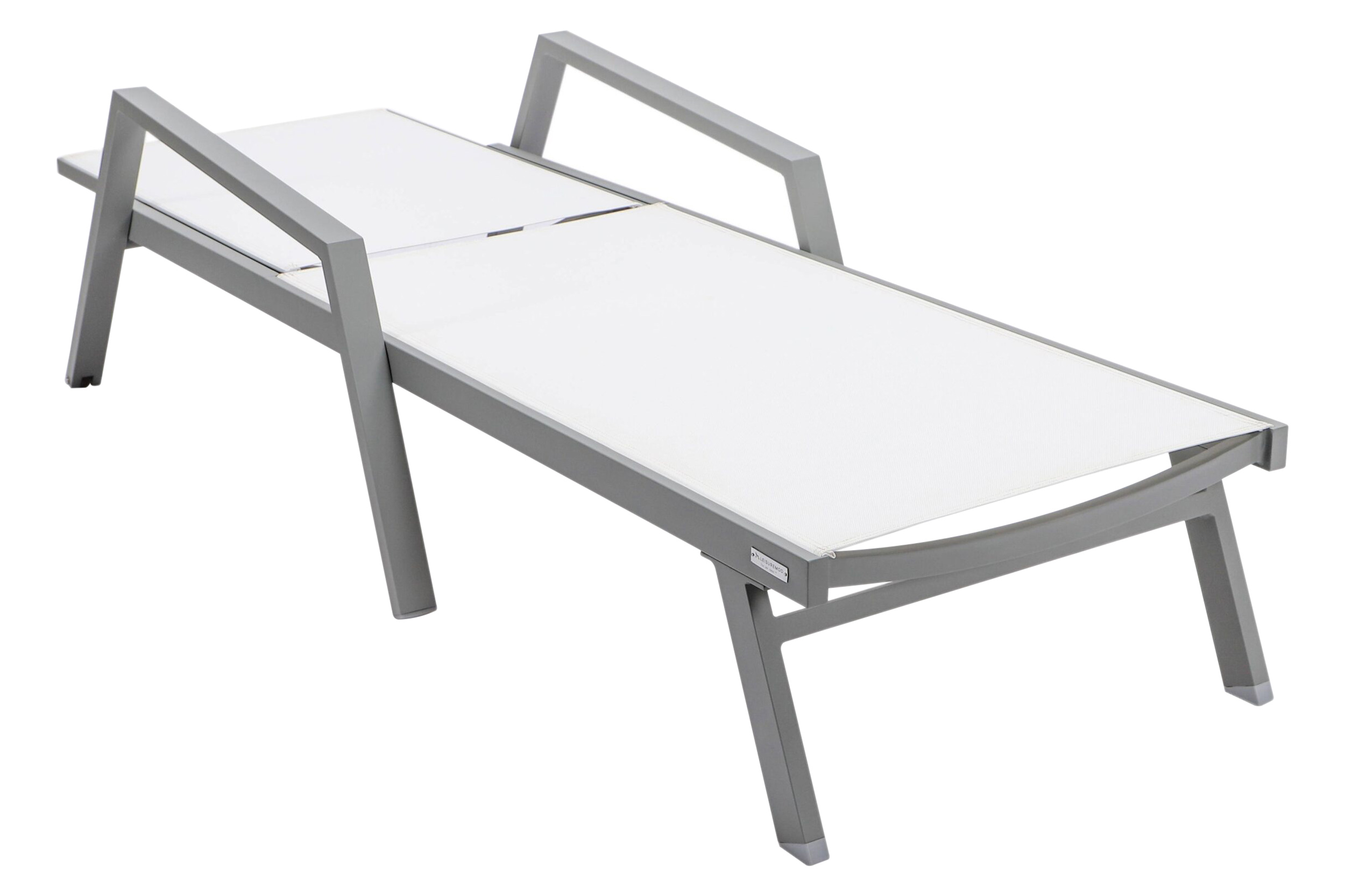 LeisureMod Marlin Modern Gray Aluminum Outdoor Chaise Lounge Chair With Arms and Square Fire Pit Side Table for Patio - White