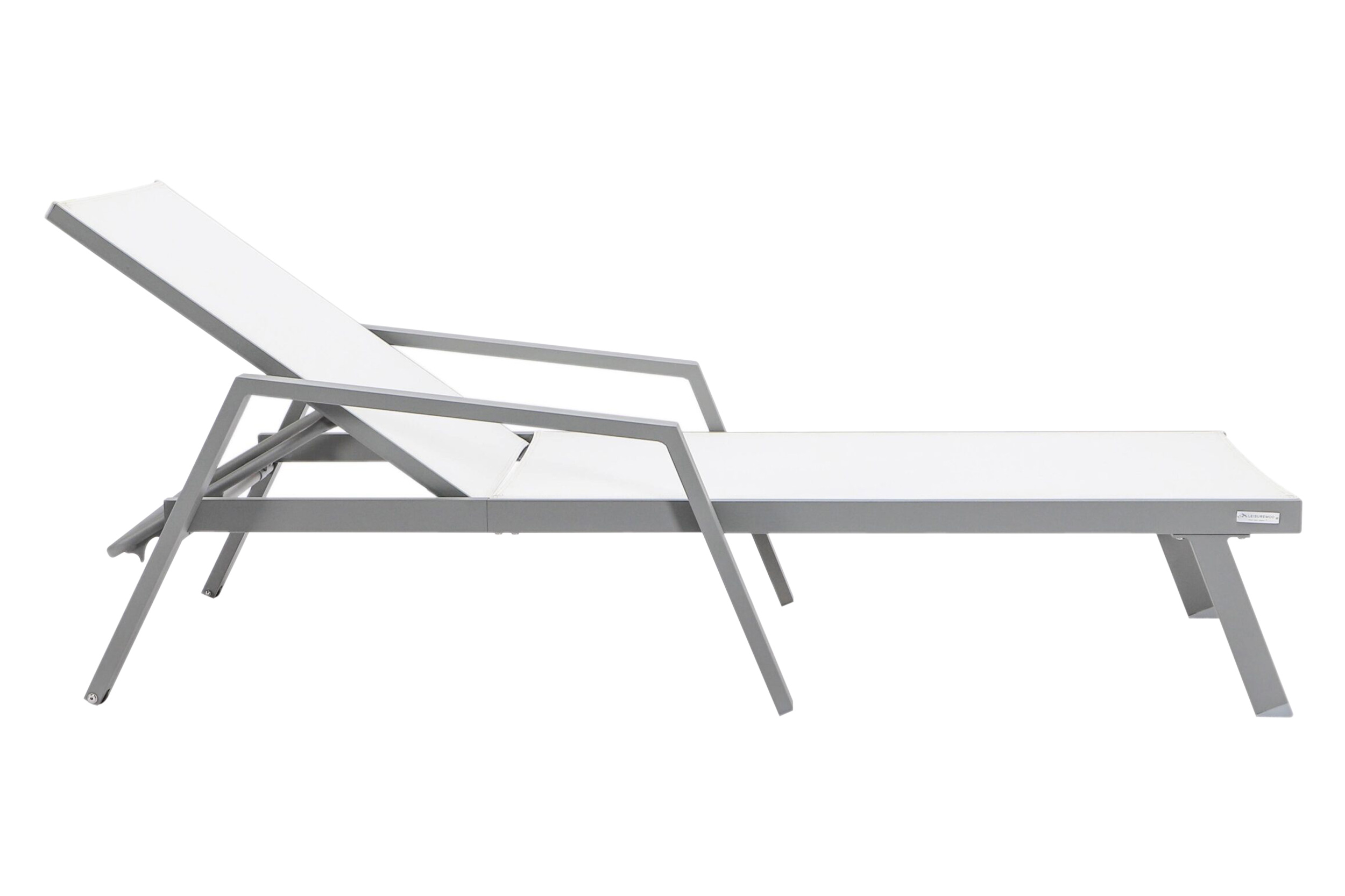 LeisureMod Marlin Modern Gray Aluminum Outdoor Chaise Lounge Chair With Arms and Square Fire Pit Side Table for Patio - White