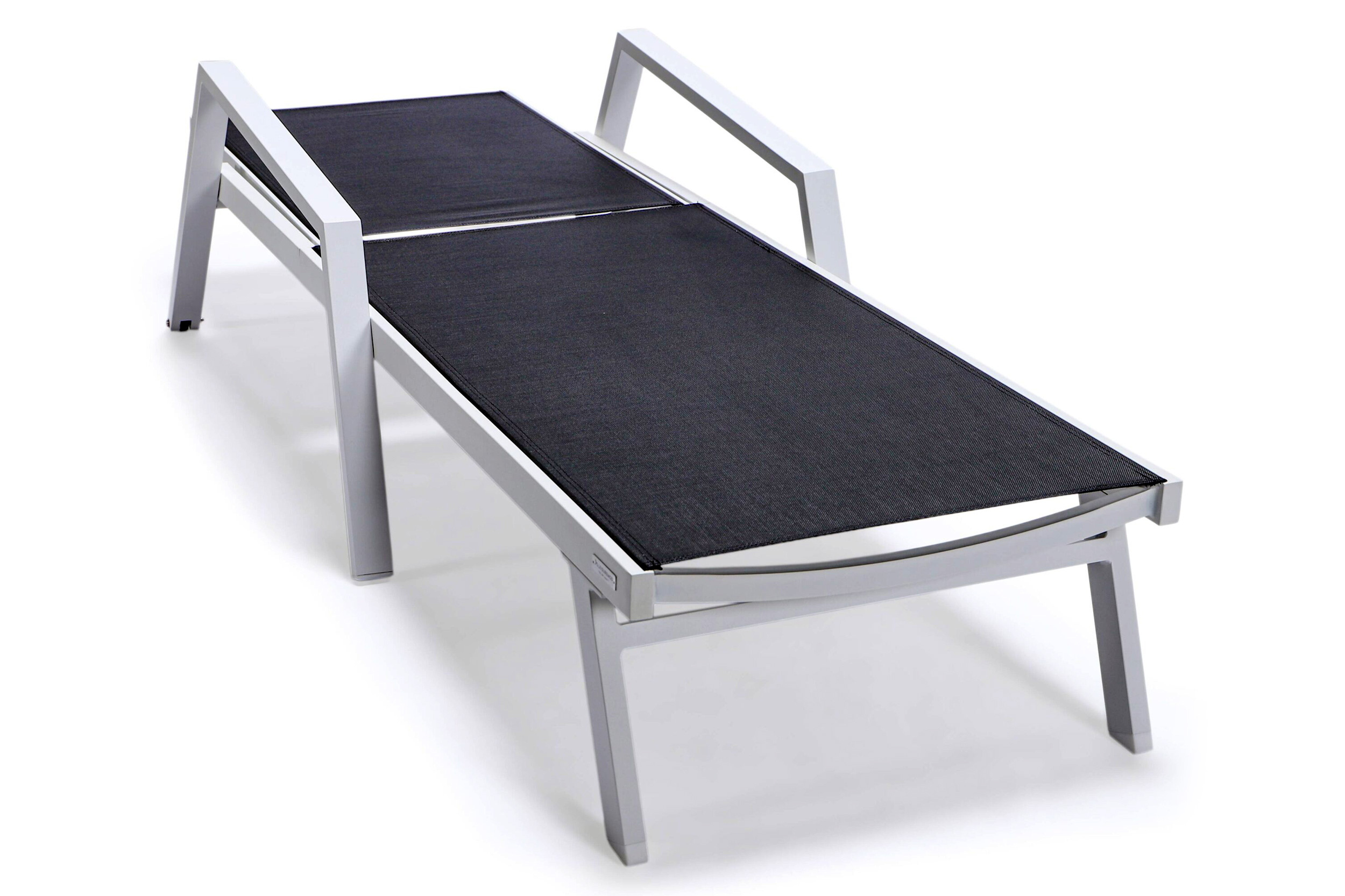 LeisureMod Marlin Patio Chaise Lounge Chair With Armrests In White Aluminum Frame - Black