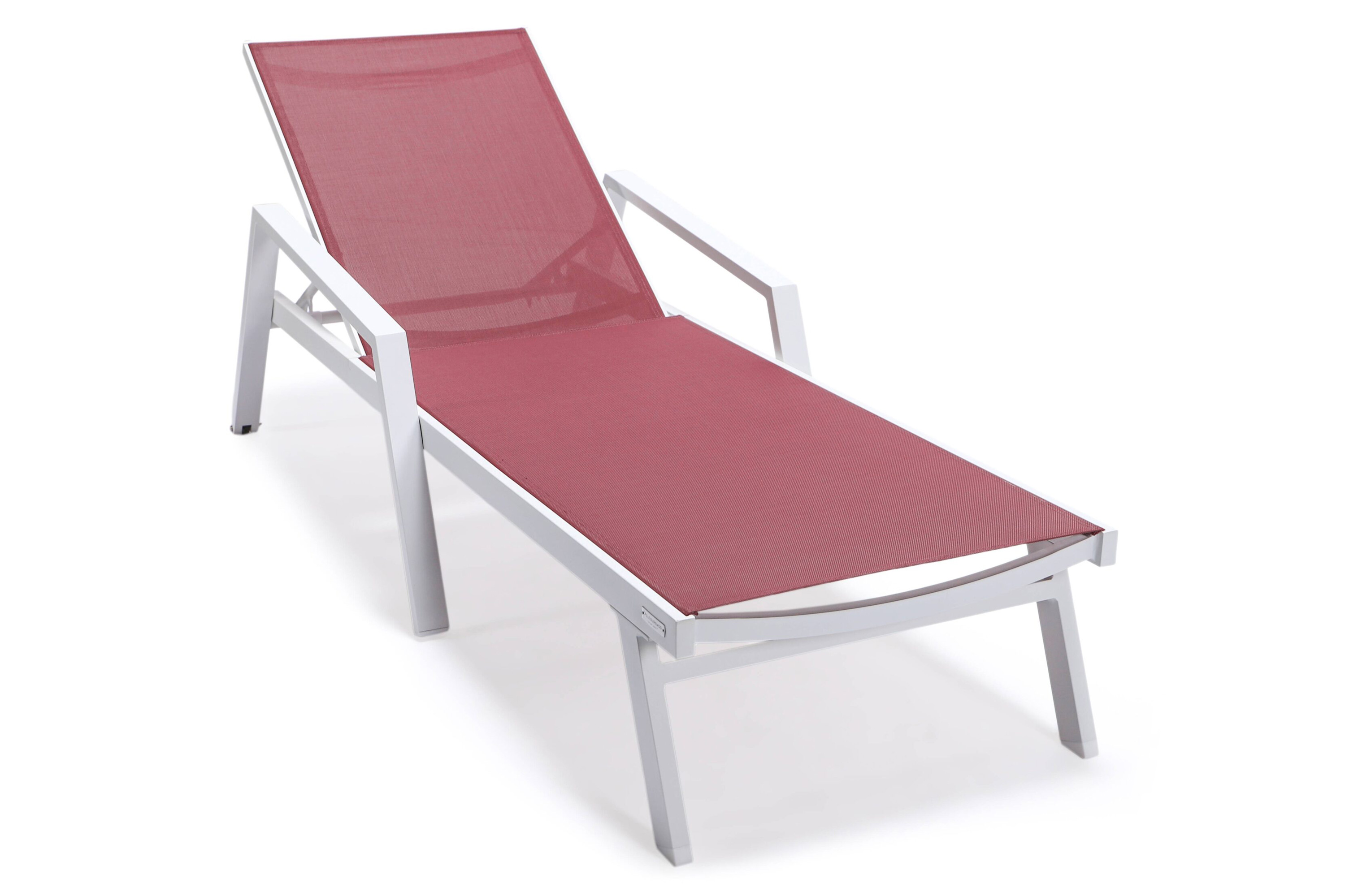 LeisureMod Marlin Patio Chaise Lounge Chair With Armrests In Black Aluminum Frame