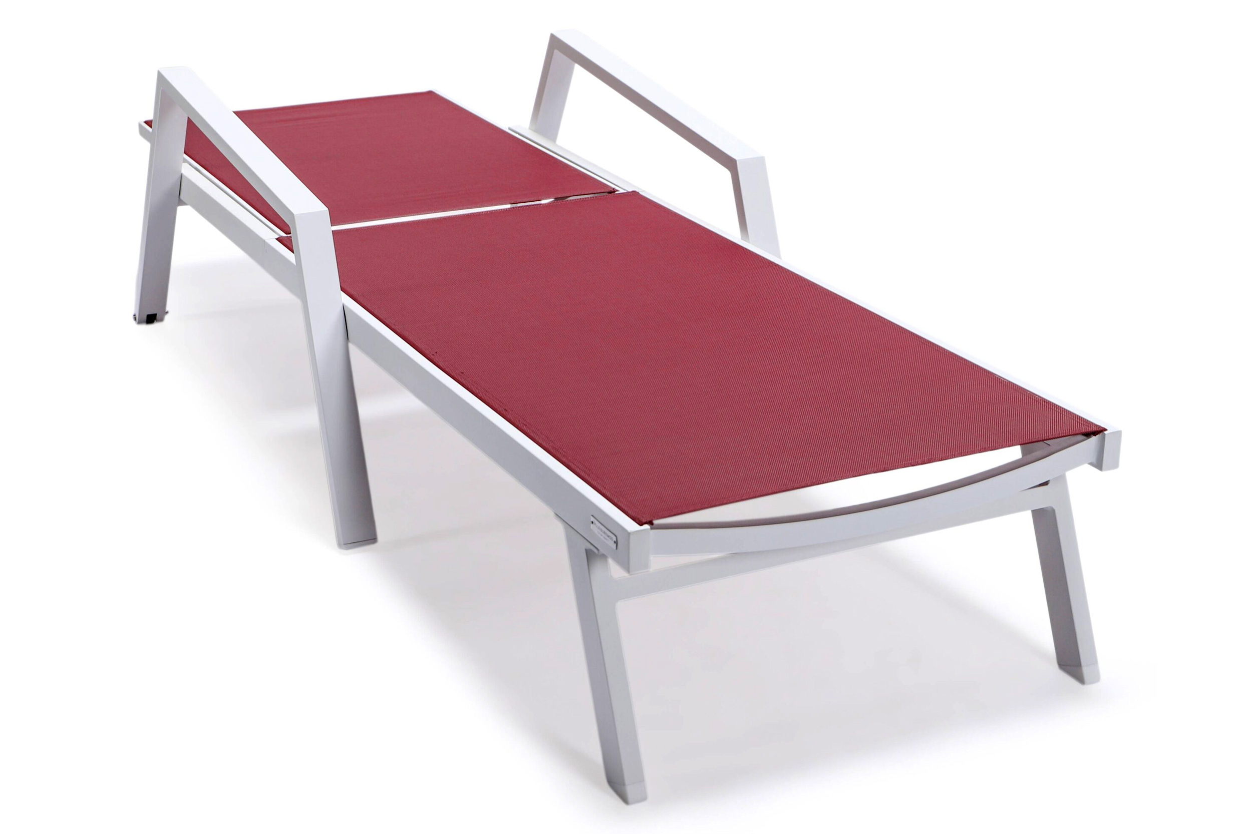 LeisureMod Marlin Patio Chaise Lounge Chair With Armrests In White Aluminum Frame - Burgundy