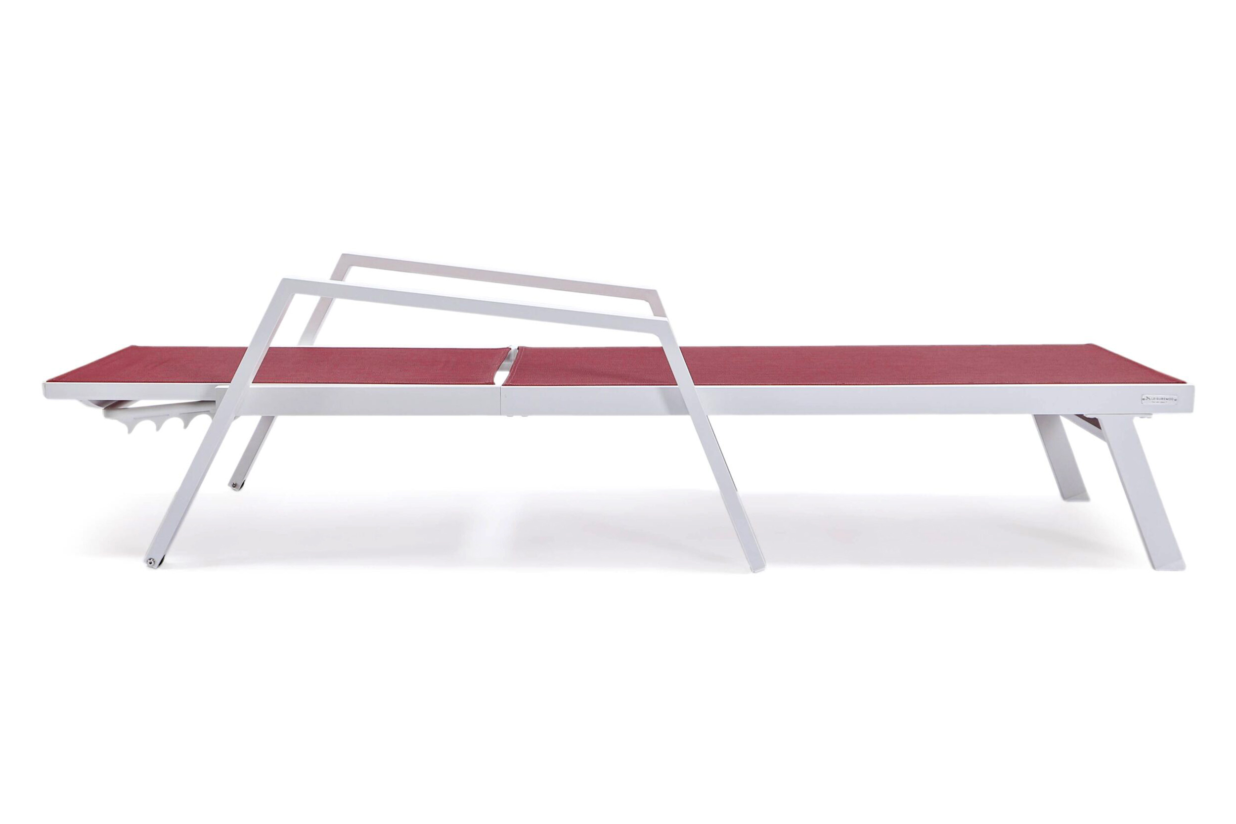 LeisureMod Marlin Patio Chaise Lounge Chair With Armrests In White Aluminum Frame - Burgundy