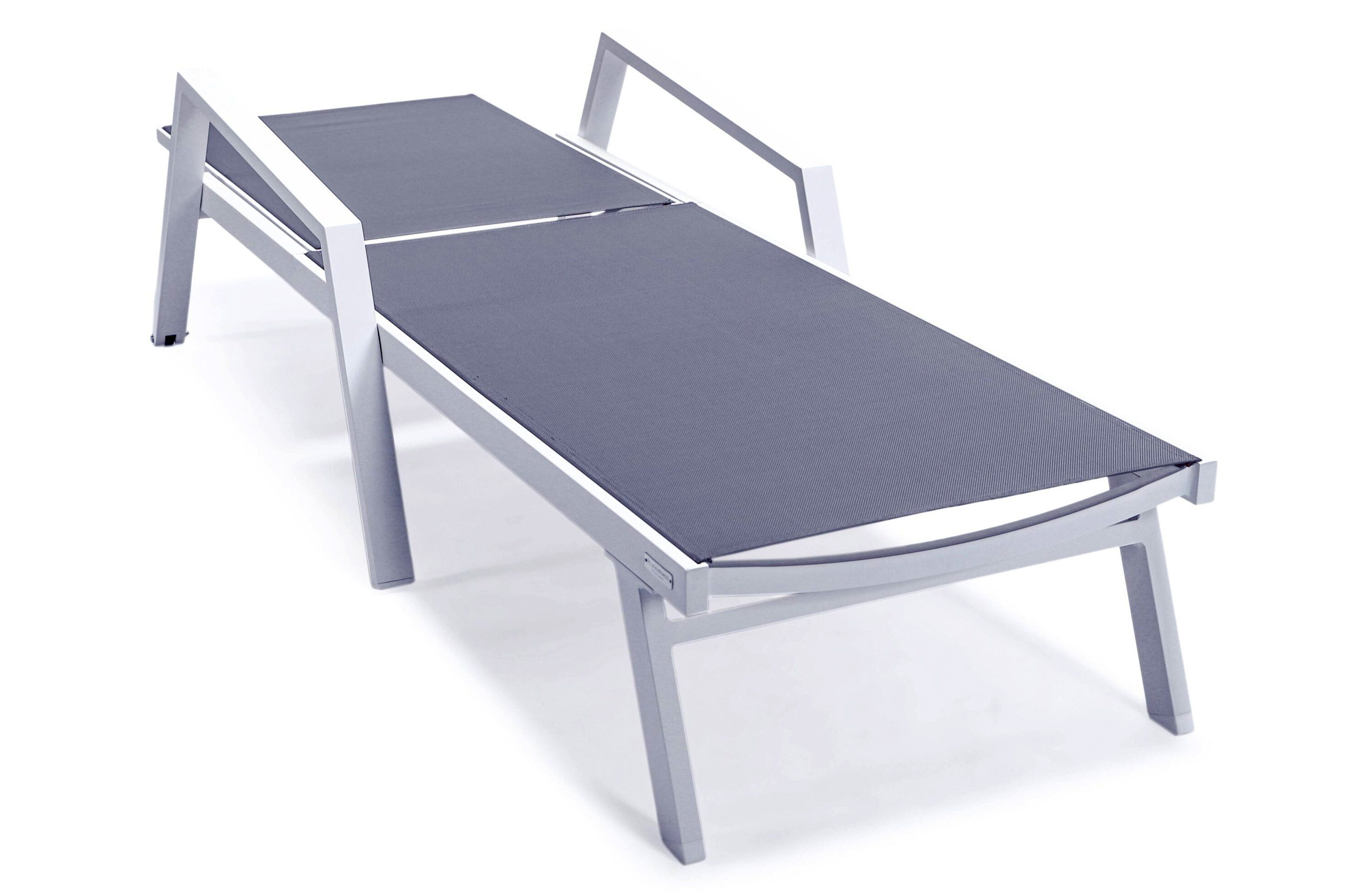 LeisureMod Marlin Patio Chaise Lounge Chair With Armrests In White Aluminum Frame - Dark Gray