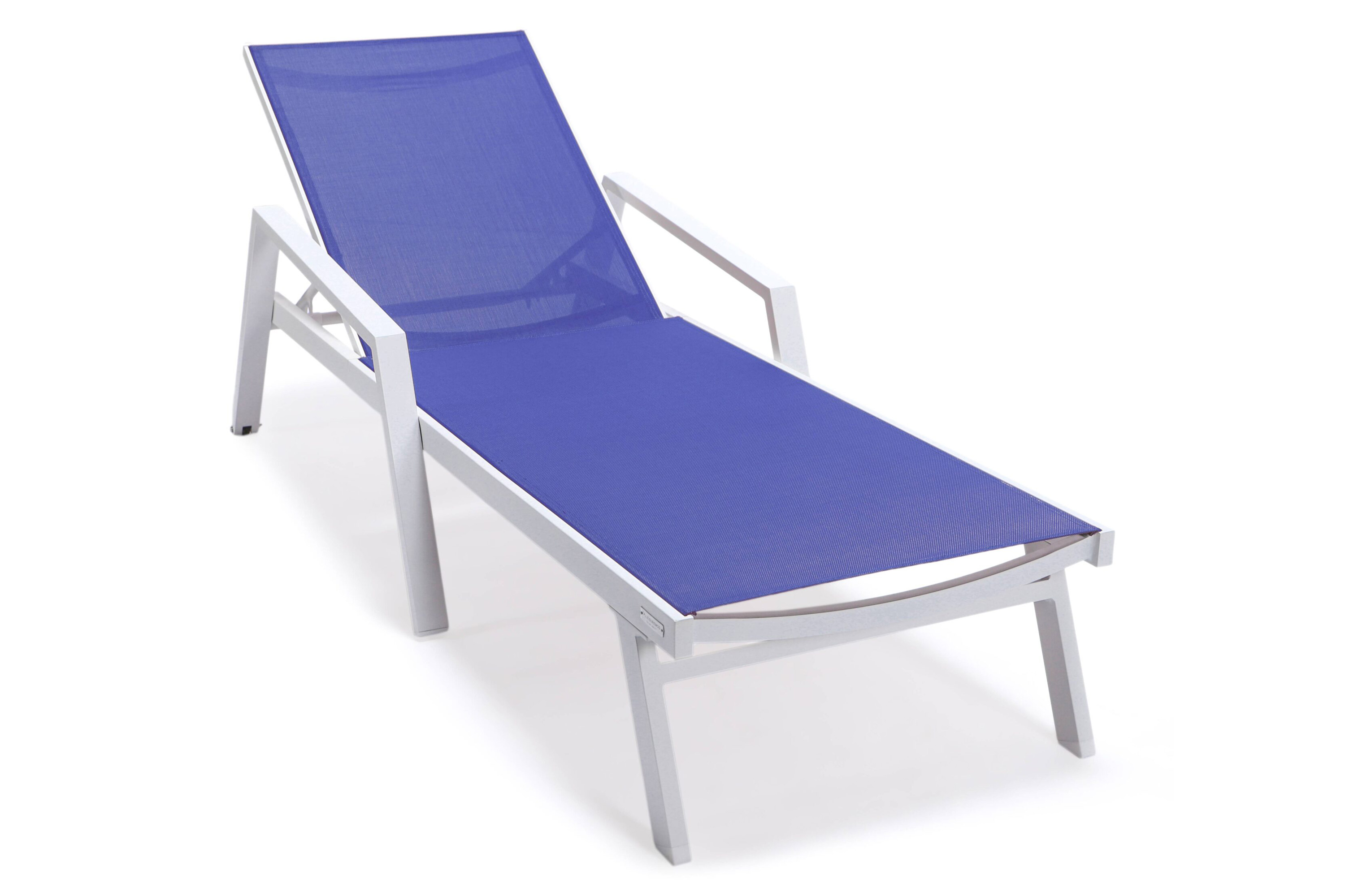 LeisureMod Marlin Patio Chaise Lounge Chair With Armrests In Black Aluminum Frame