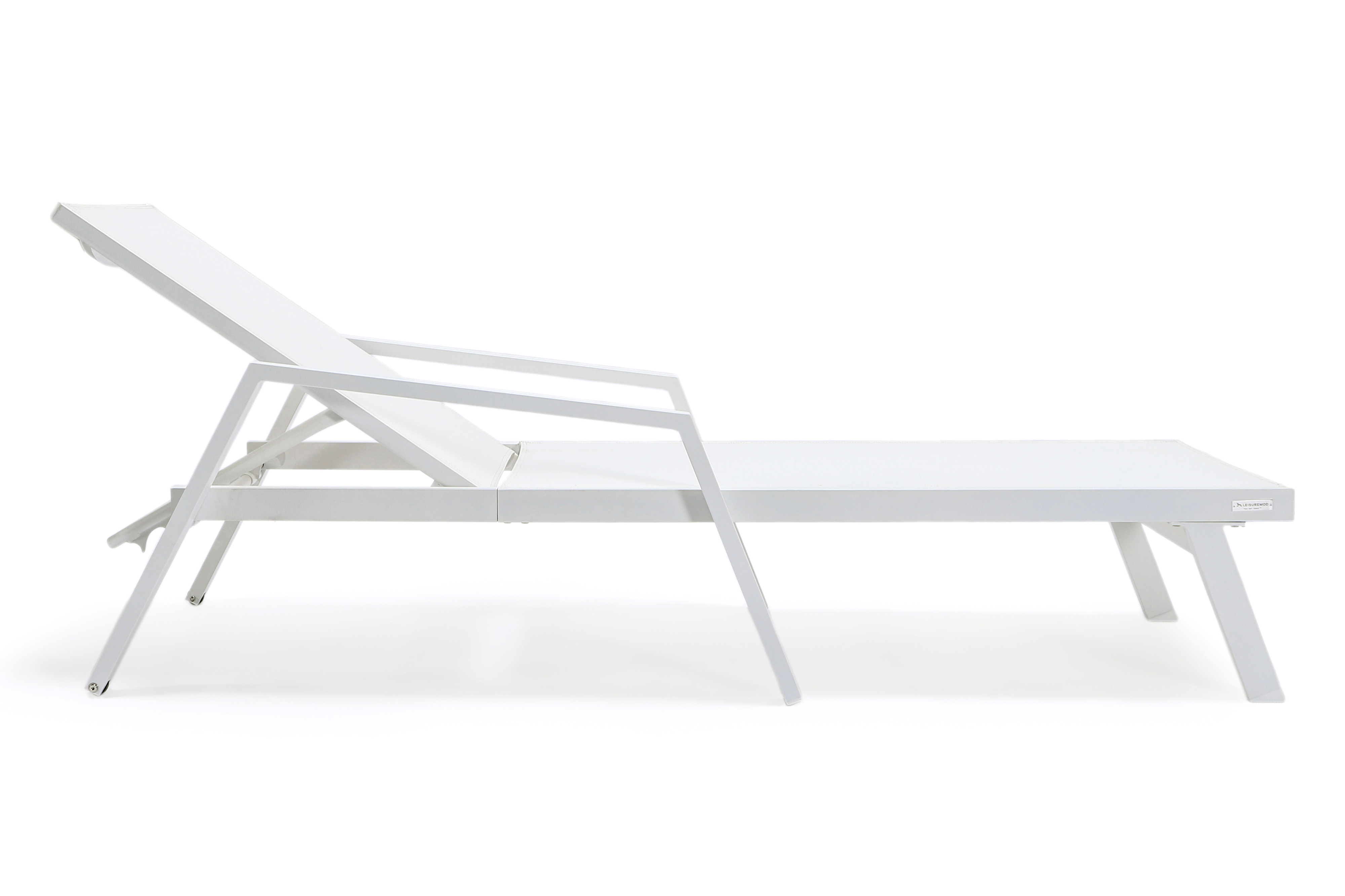 LeisureMod Marlin Patio Chaise Lounge Chair With Armrests In White Aluminum Frame - White