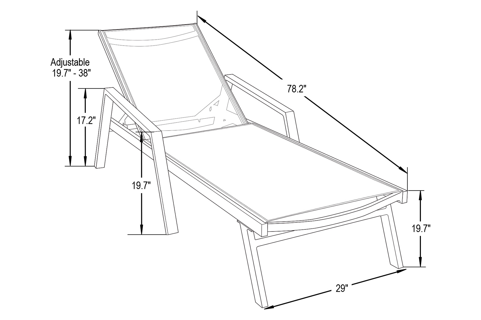 LeisureMod Marlin Patio Chaise Lounge Chair With Armrests In White Aluminum Frame - White