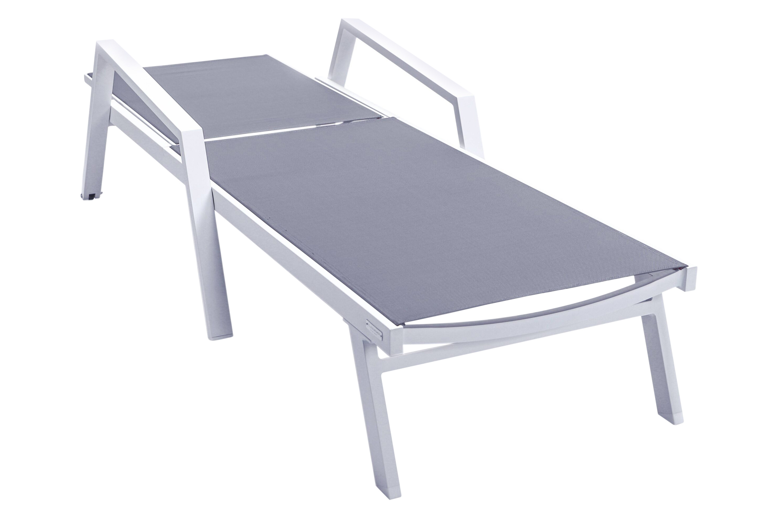 LeisureMod Marlin Modern White Aluminum Outdoor Chaise Lounge Chair With Arms and Square Fire Pit Side Table for Patio - Dark Gray