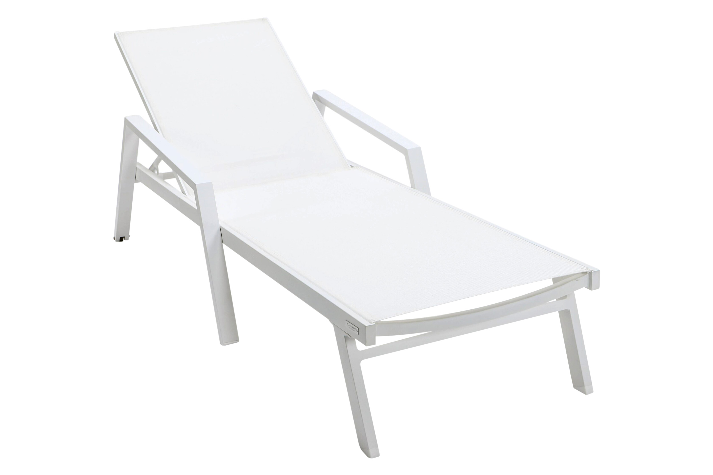 LeisureMod Marlin Modern White Aluminum Outdoor Chaise Lounge Chair With Arms and Square Fire Pit Side Table for Patio - White