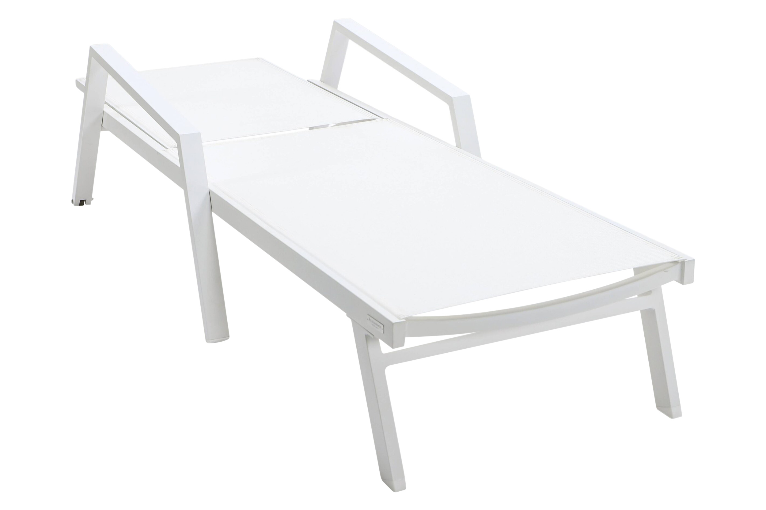 LeisureMod Marlin Modern White Aluminum Outdoor Chaise Lounge Chair With Arms and Square Fire Pit Side Table for Patio - White