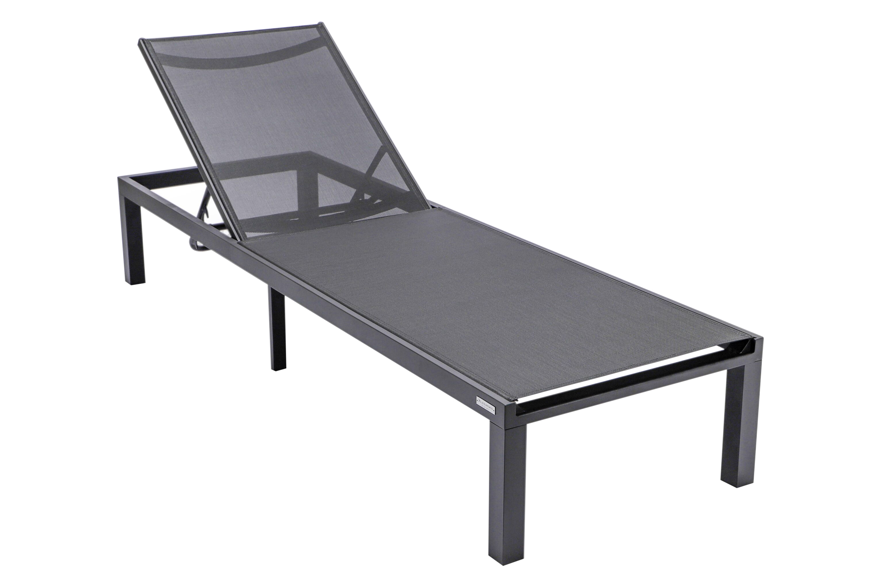 LeisureMod Marlin Modern Black Aluminum Outdoor Chaise Lounge Chair With Square Fire Pit Side Table Set of 2 - Black