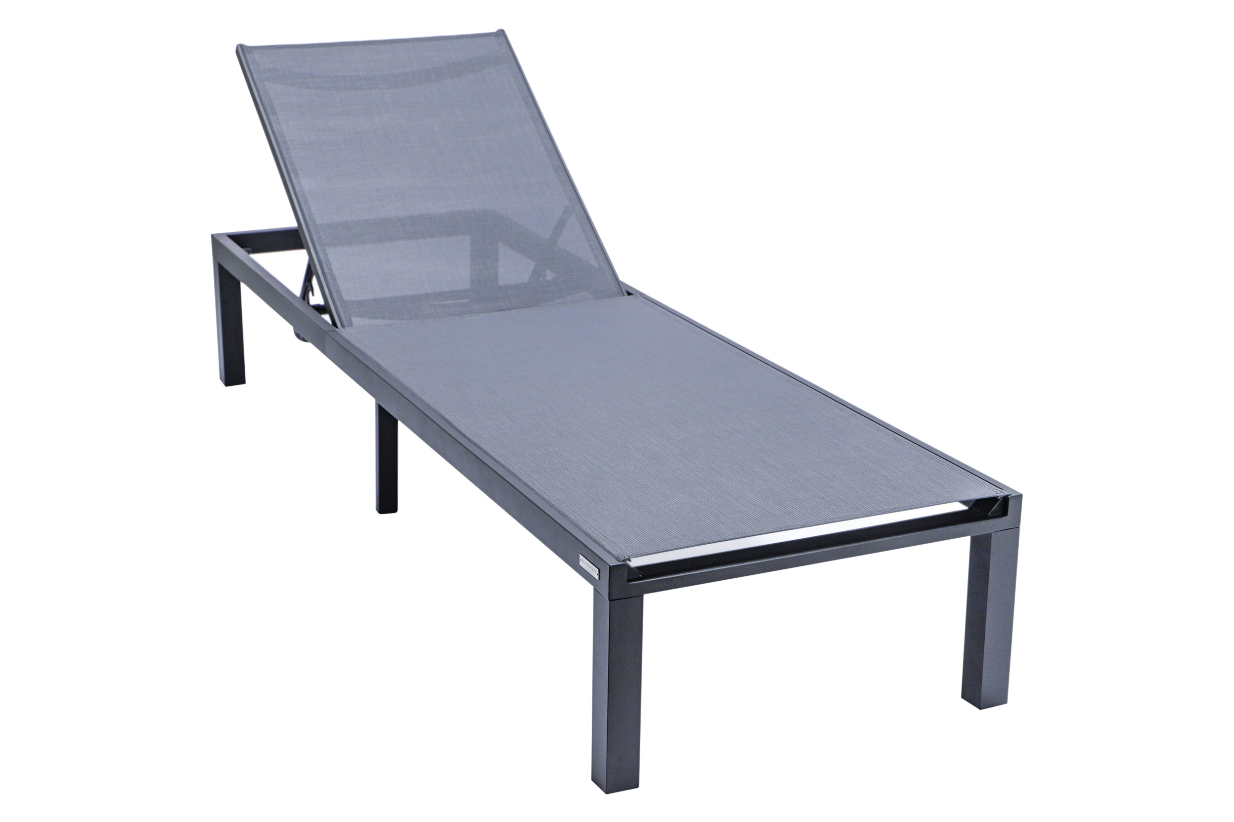 LeisureMod Marlin Modern Black Aluminum Outdoor Patio Chaise Lounge Chair with Square Fire Pit Side Table - Dark Gray