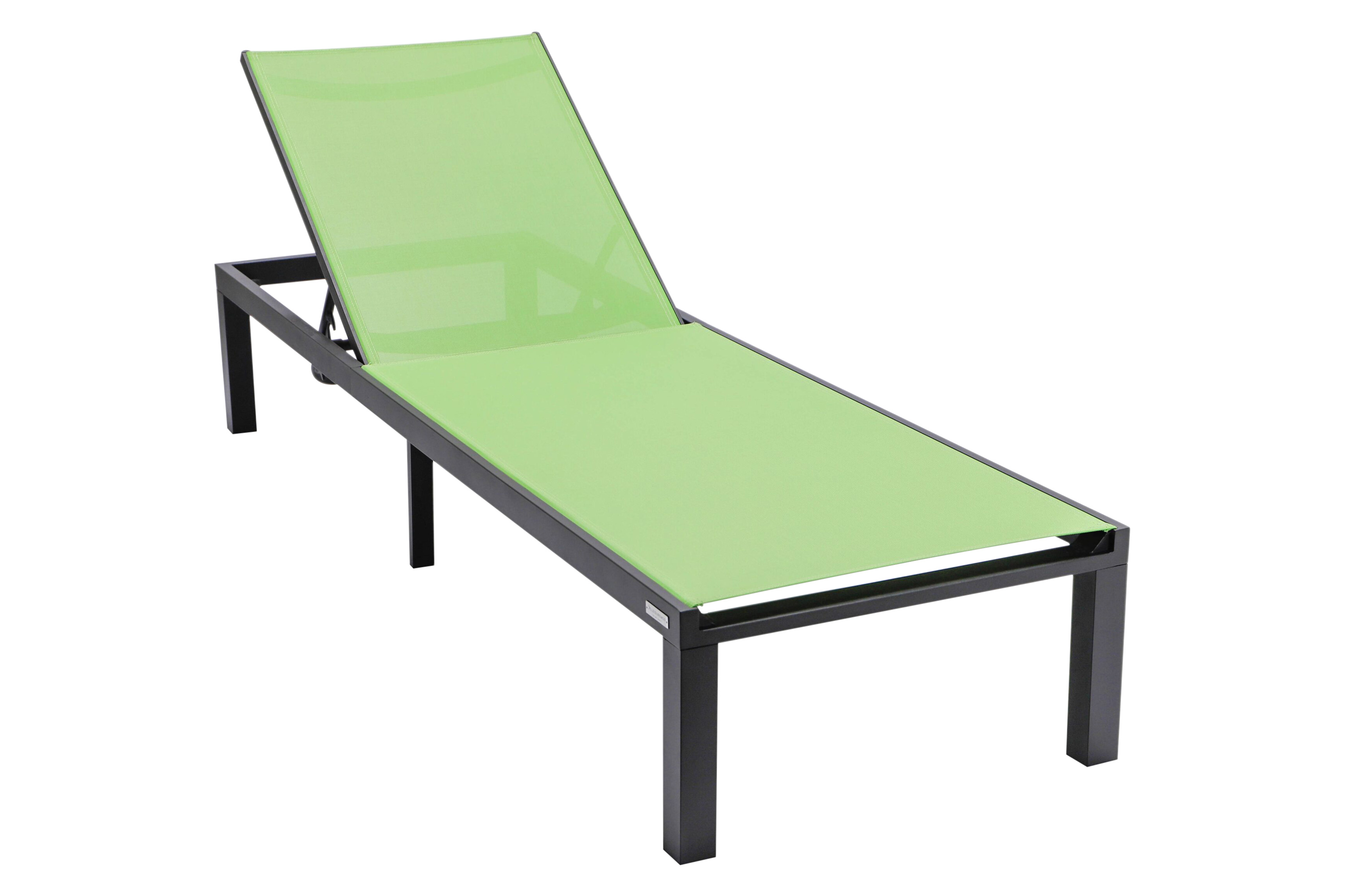 LeisureMod Marlin Modern Black Aluminum Outdoor Patio Chaise Lounge Chair with Square Fire Pit Side Table - Green