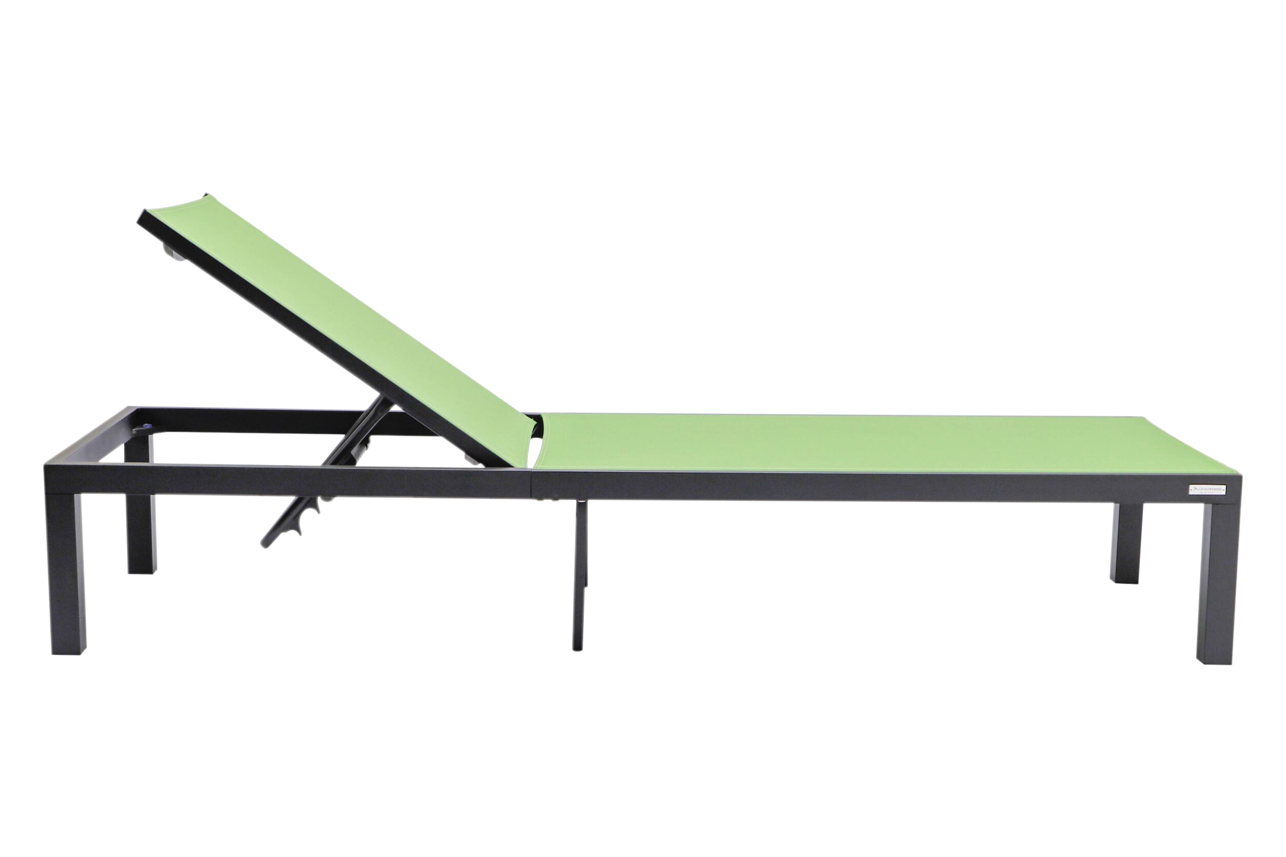 LeisureMod Marlin Modern Black Aluminum Outdoor Patio Chaise Lounge Chair with Square Fire Pit Side Table - Green