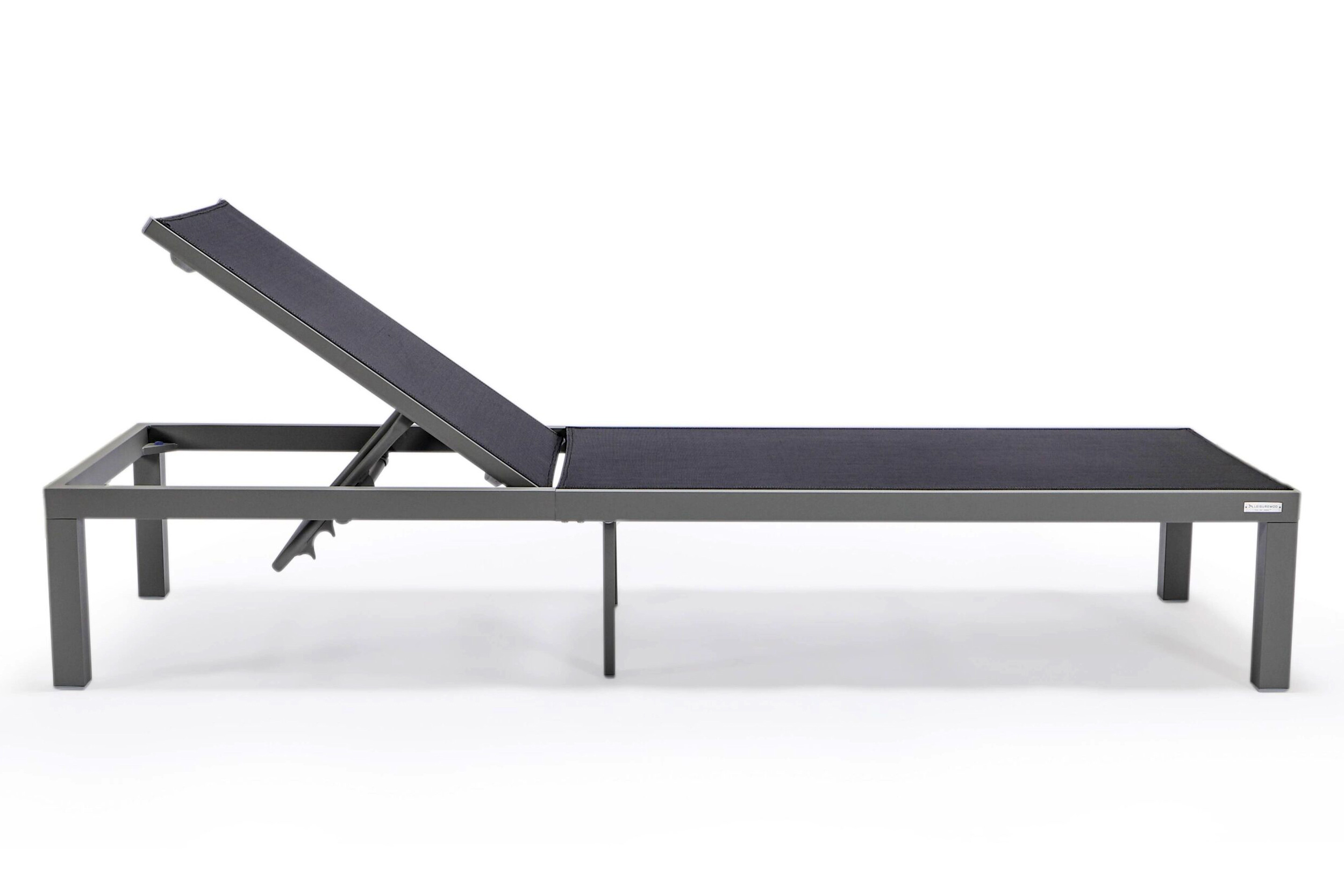 LeisureMod Marlin Patio Chaise Lounge Chair With Gray Aluminum Frame - Black