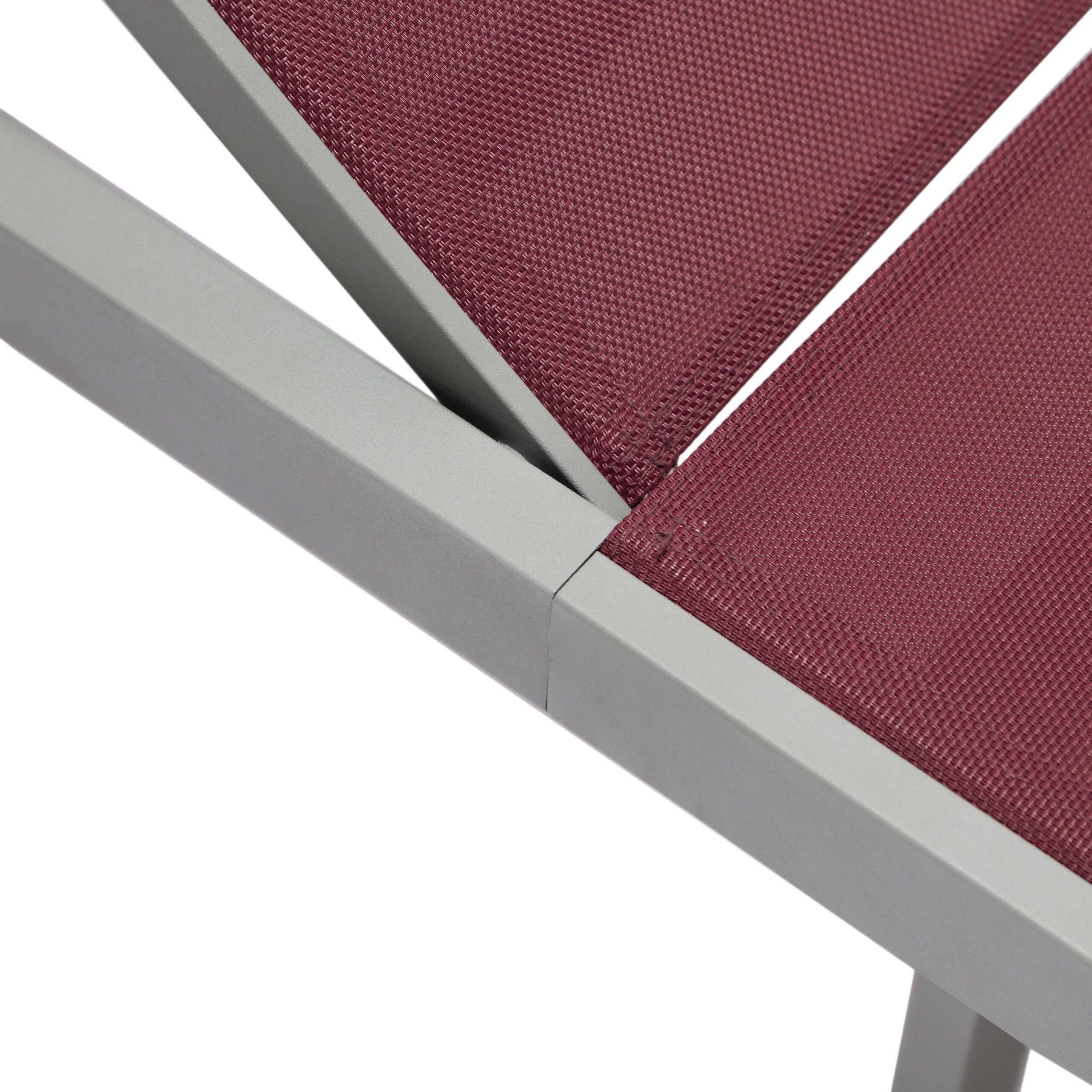 LeisureMod Marlin Patio Chaise Lounge Chair With Gray Aluminum Frame - Burgundy