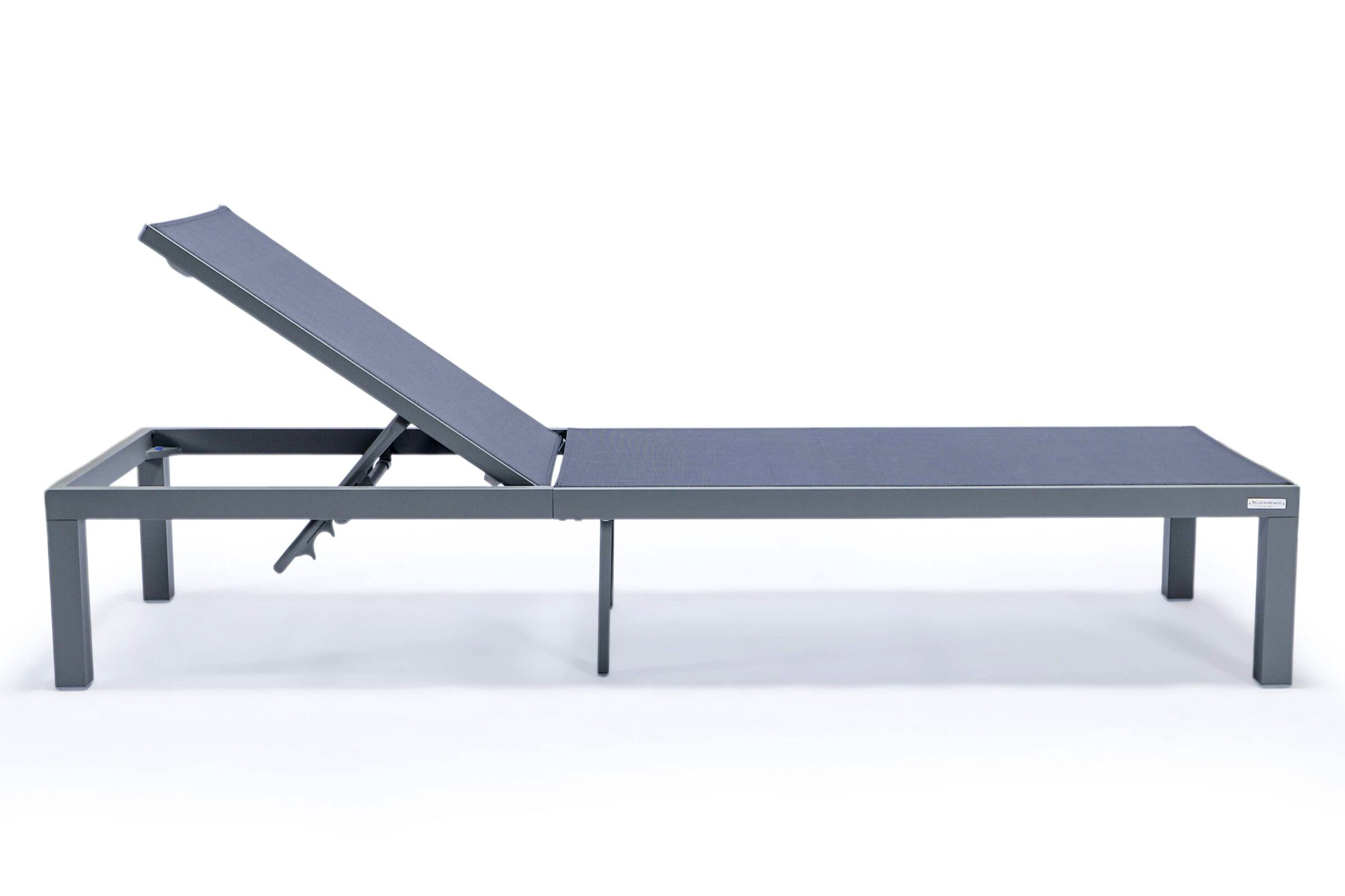 LeisureMod Marlin Patio Chaise Lounge Chair With Gray Aluminum Frame - Dark Gray