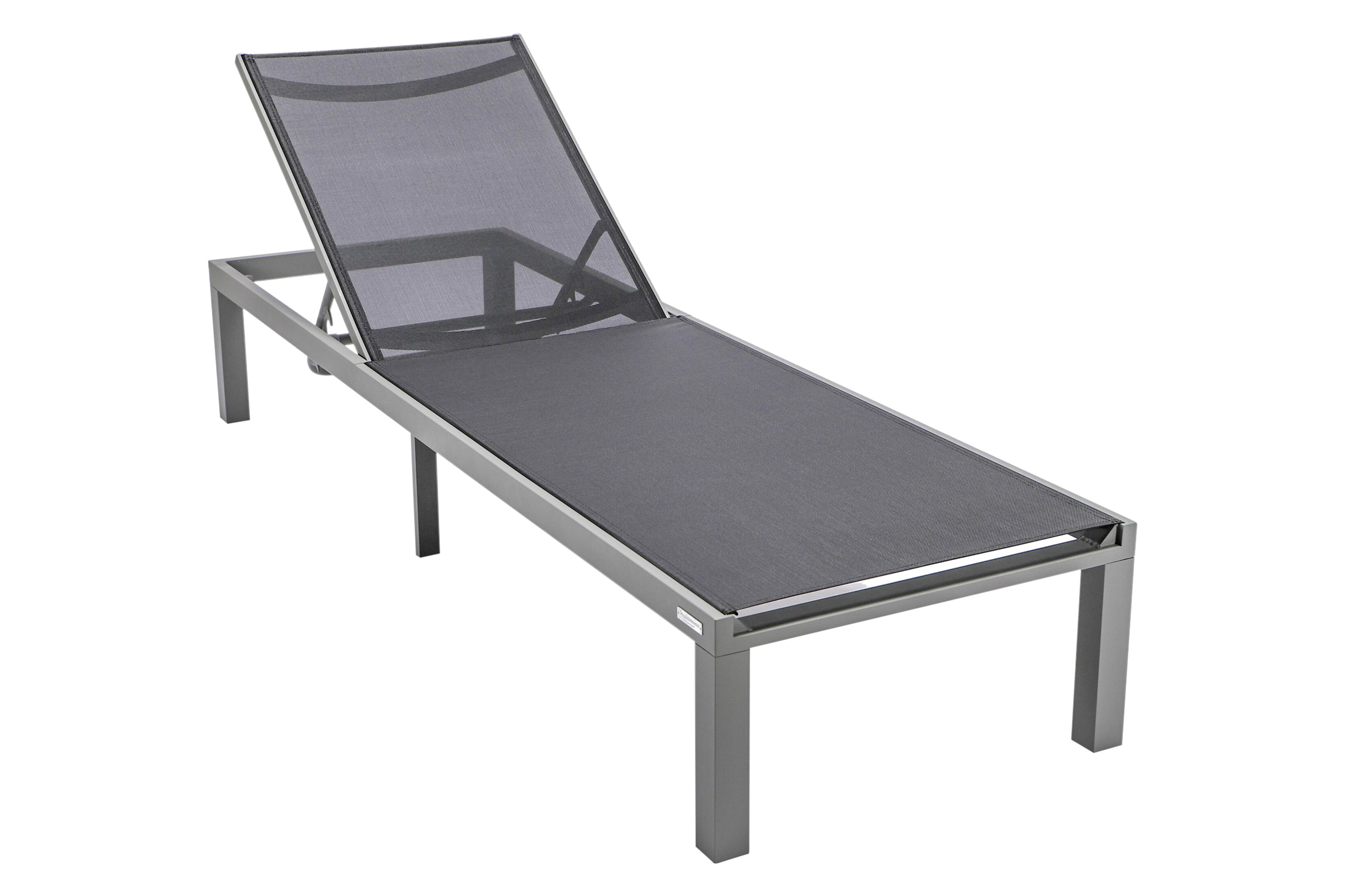 LeisureMod Marlin Modern Gray Aluminum Outdoor Patio Chaise Lounge Chair with Square Fire Pit Side Table - Black