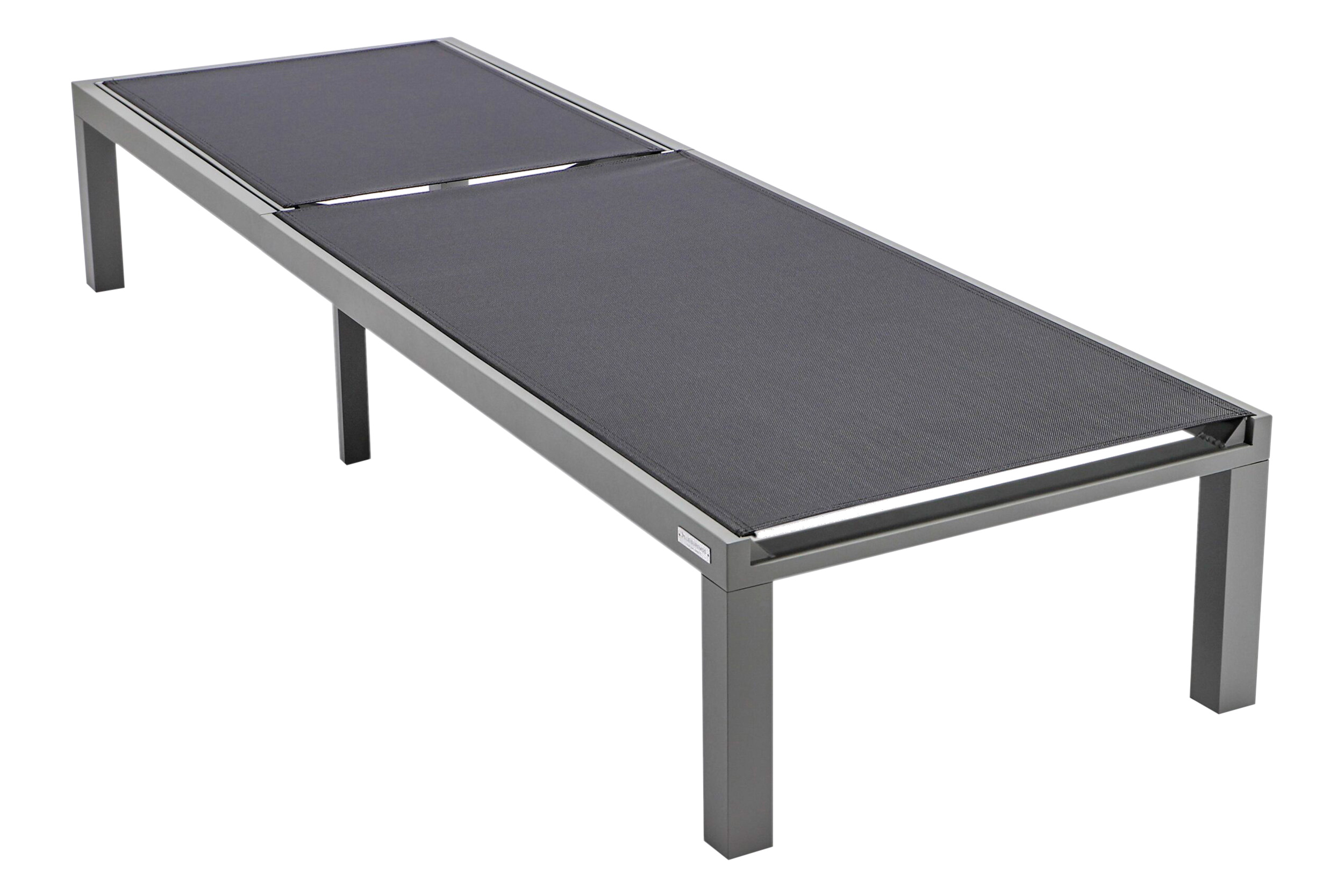 LeisureMod Marlin Modern Gray Aluminum Outdoor Patio Chaise Lounge Chair with Square Fire Pit Side Table - Black