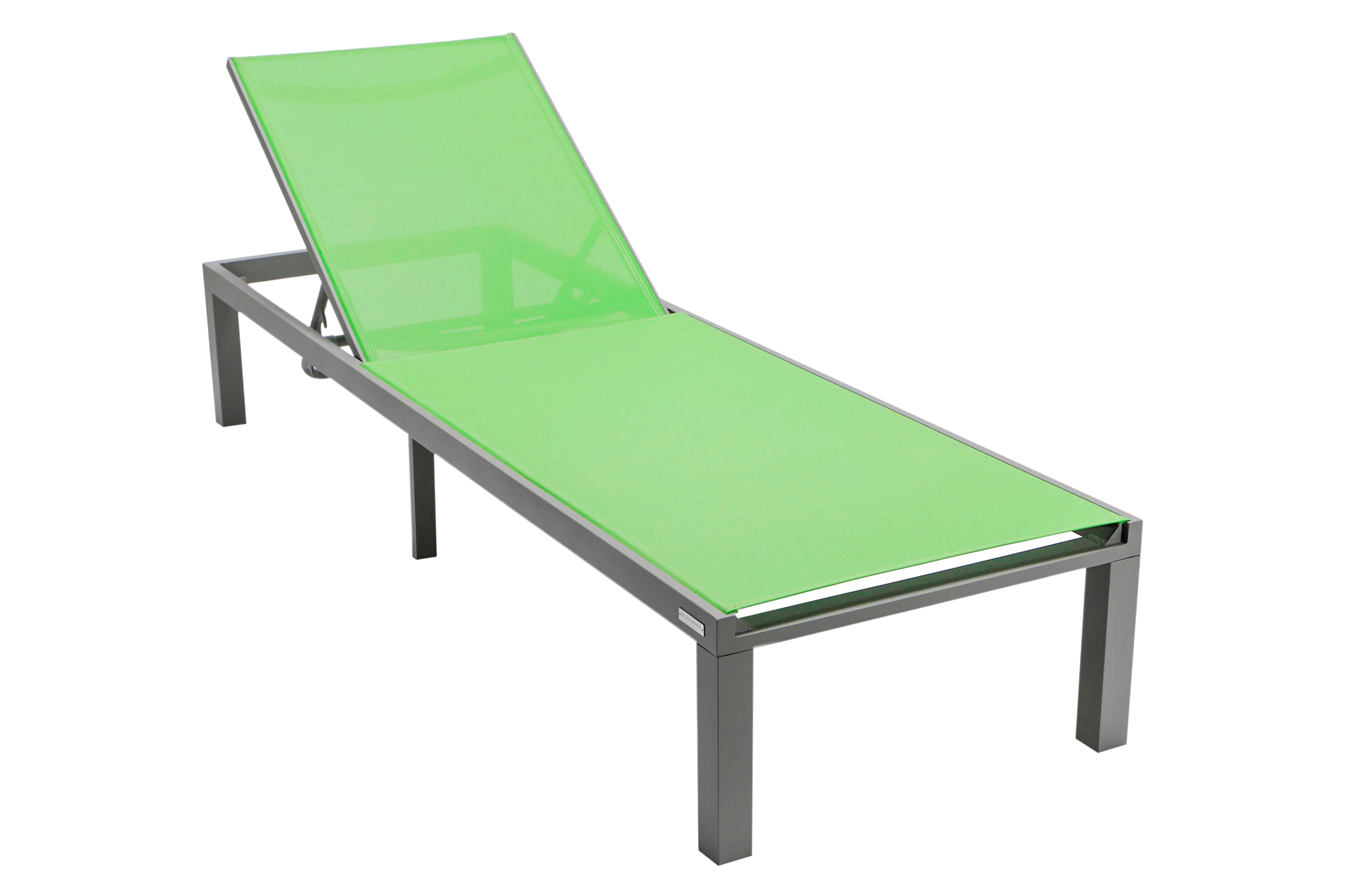 LeisureMod Marlin Modern Gray Aluminum Outdoor Patio Chaise Lounge Chair with Square Fire Pit Side Table - Green