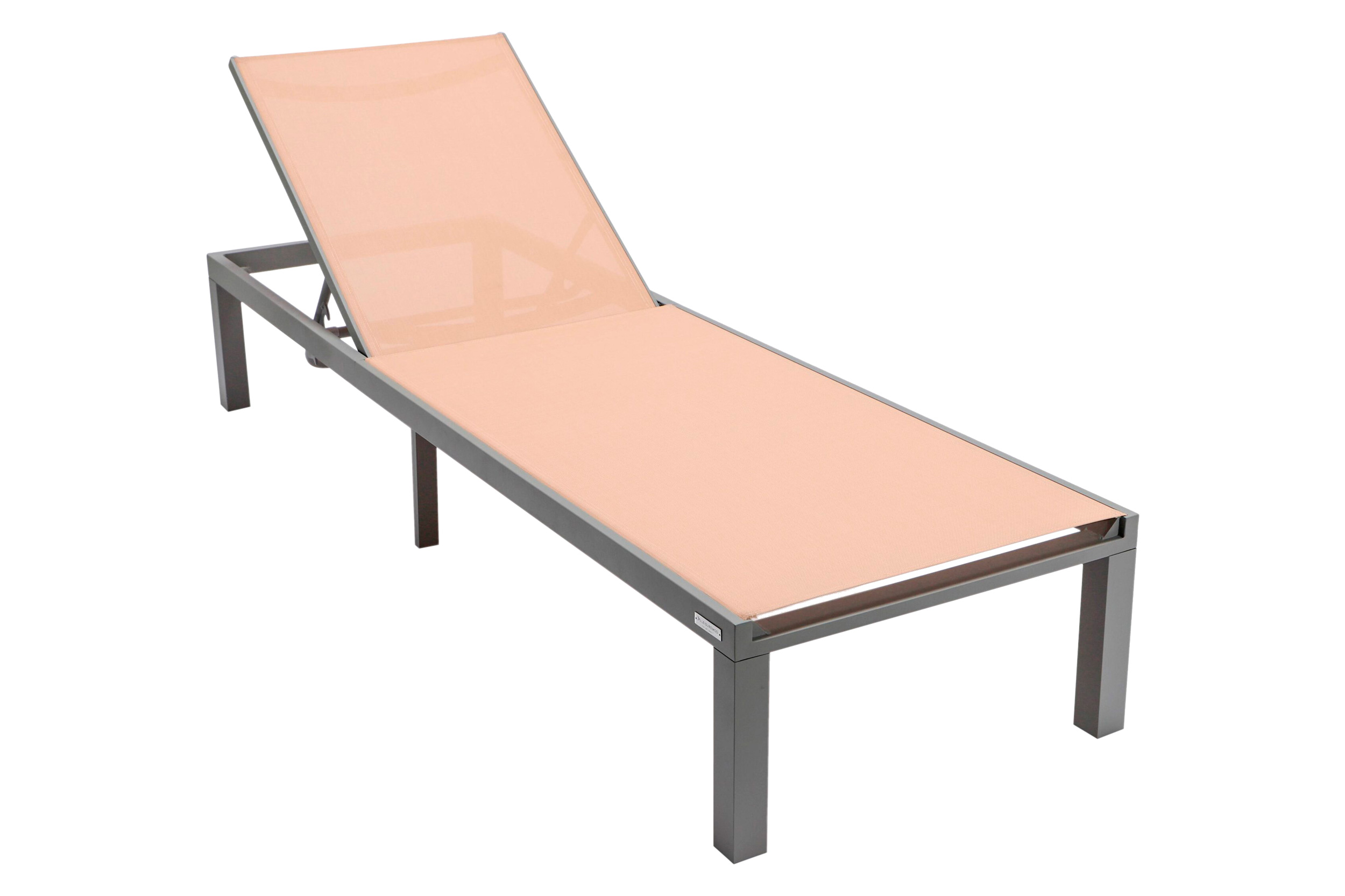 LeisureMod Marlin Modern Gray Aluminum Outdoor Patio Chaise Lounge Chair with Square Fire Pit Side Table - Light Brown