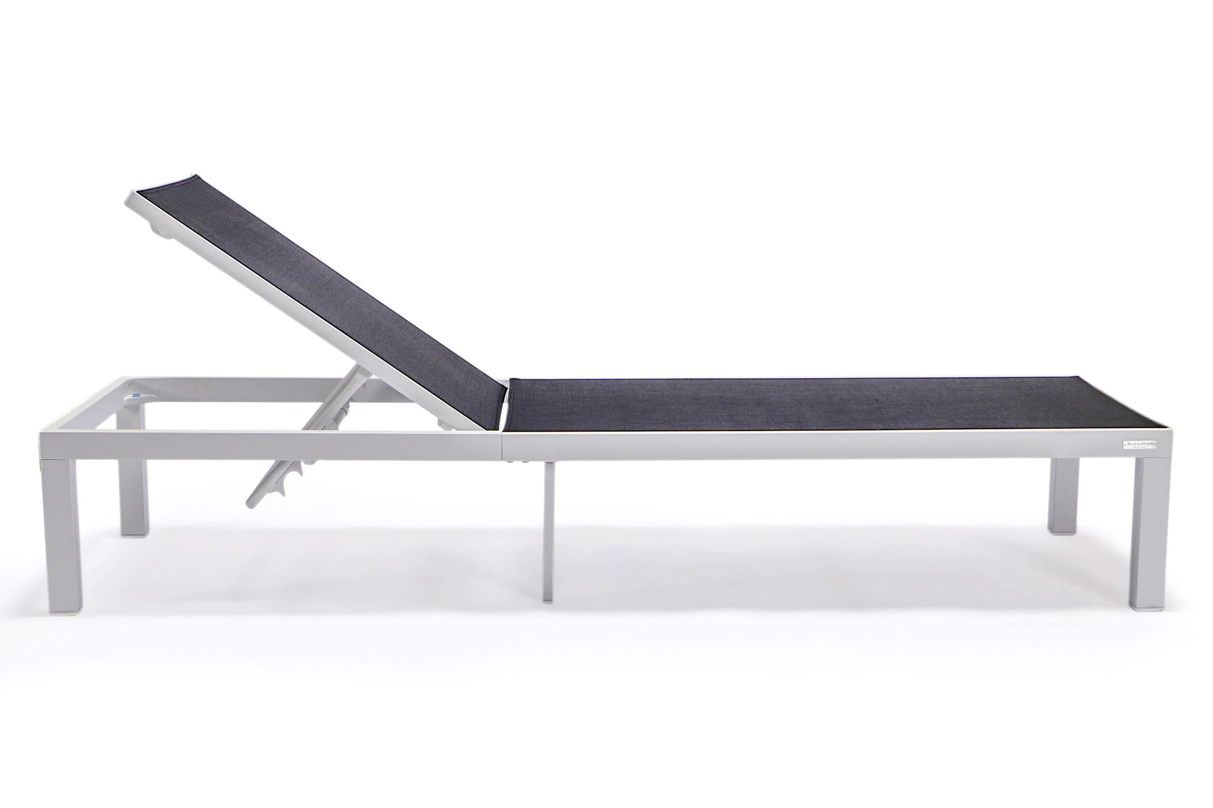 LeisureMod Marlin Patio Chaise Lounge Chair With White Aluminum Frame - Black