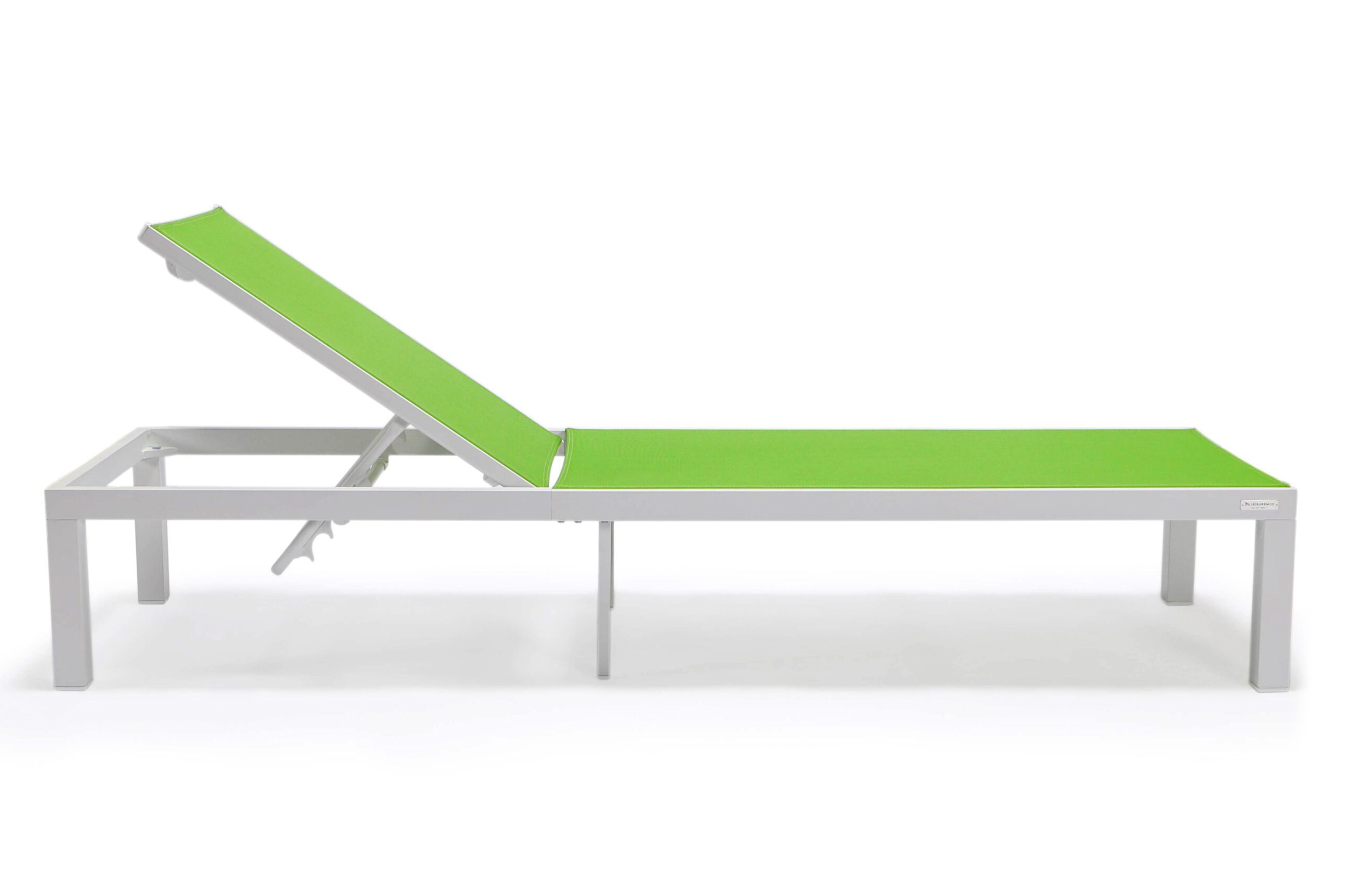 LeisureMod Marlin Patio Chaise Lounge Chair With White Aluminum Frame - Green