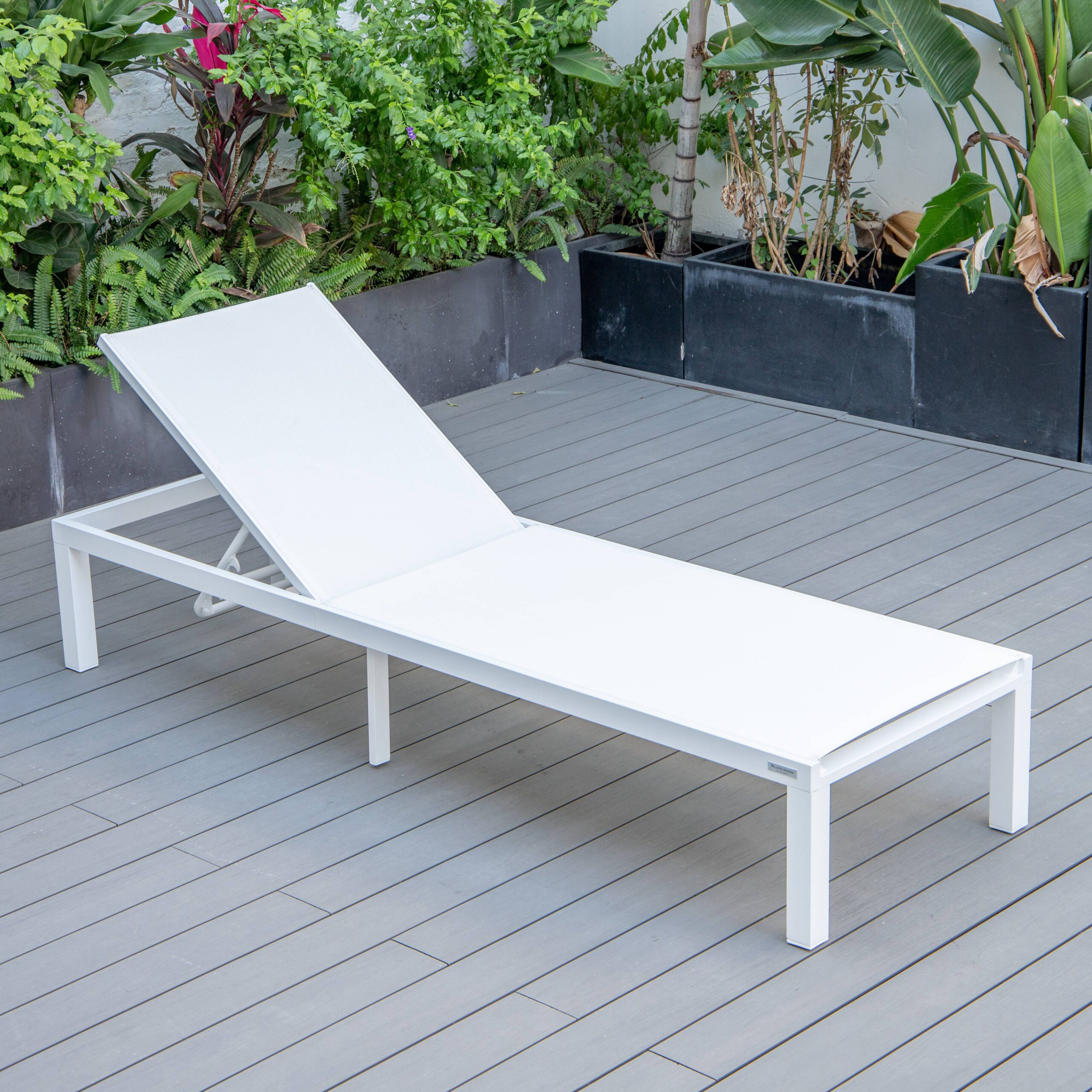 LeisureMod Marlin Patio Chaise Lounge Chair With White Aluminum Frame - White