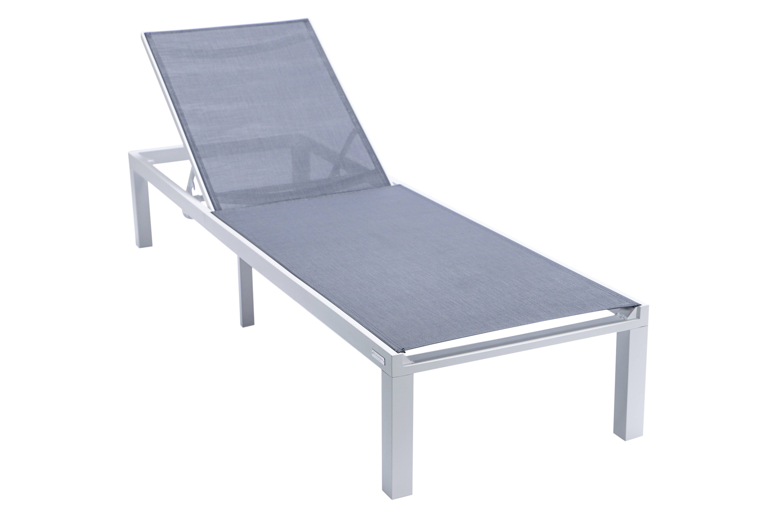 LeisureMod Marlin Modern White Aluminum Outdoor Patio Chaise Lounge Chair with Square Fire Pit Side Table - Dark Gray